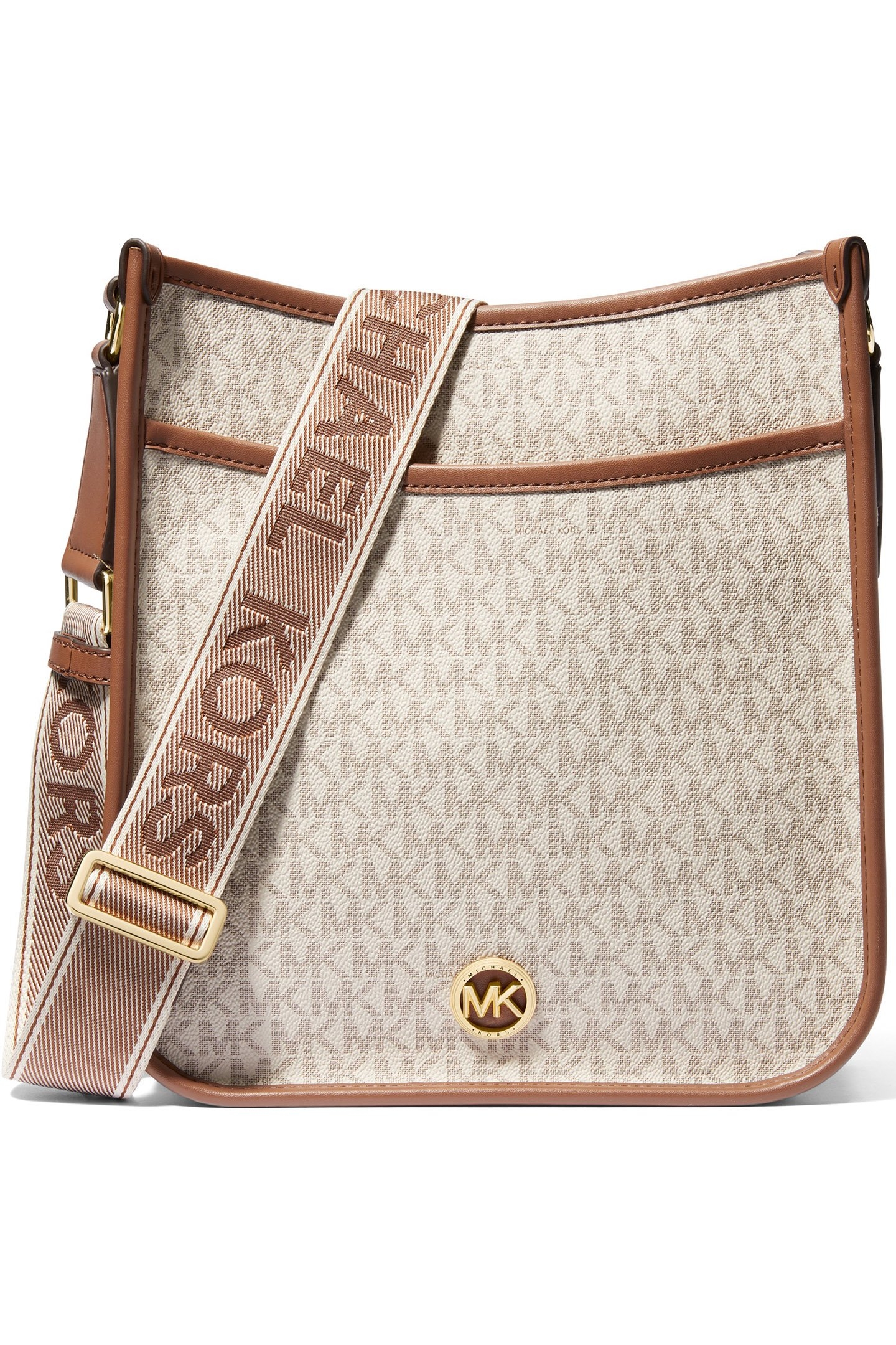 LEATHER MESSENGER BAG WITH LOGO STRAP IN VANILLA 1