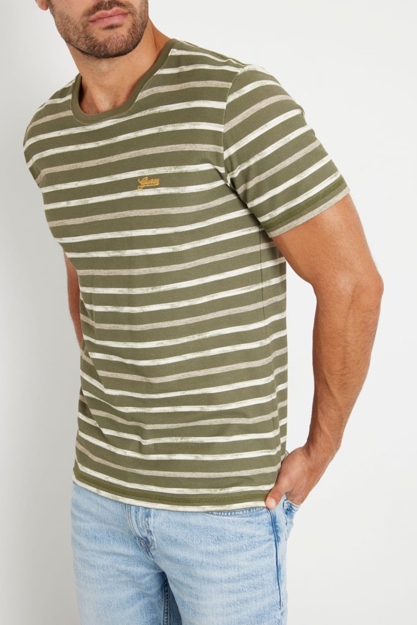 SS CN STRIPED TEE OLIVE/HAZEL/PEARL WH 5