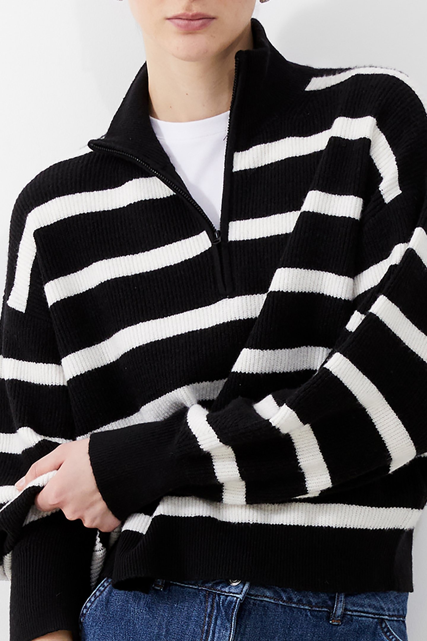 VHARI HALF KNIT JUMPER BLACK/WINTER WHITE 4