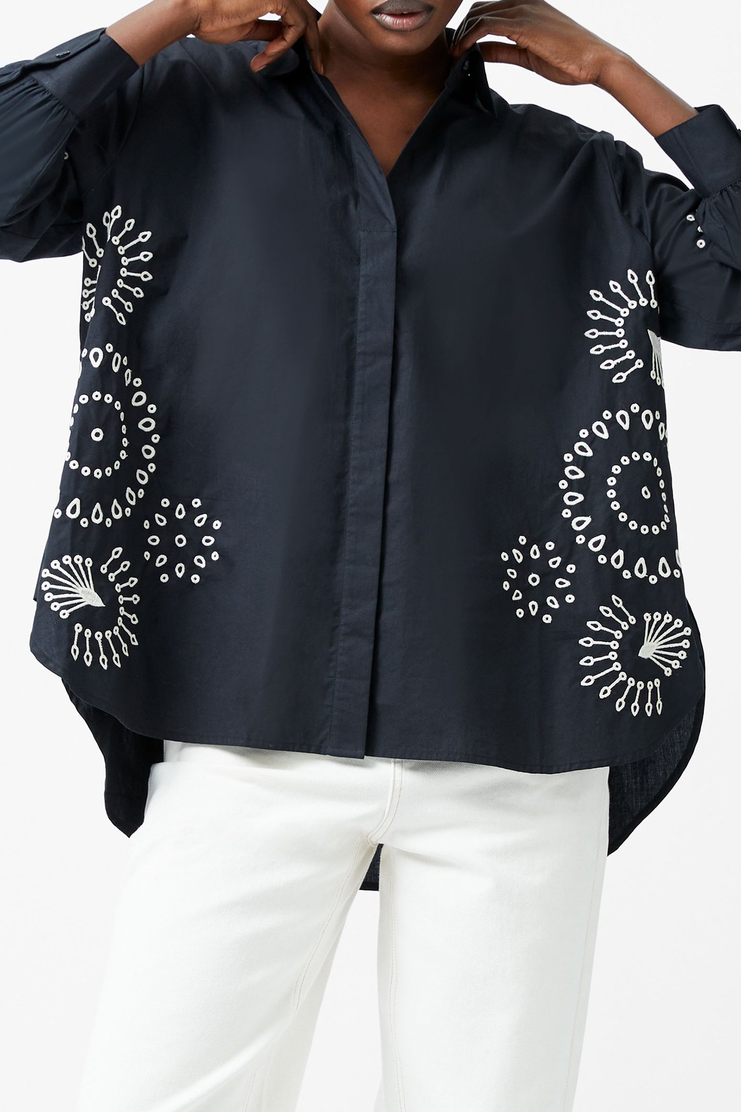 CAMBRIA COTTON EMBROIDERED TOP BLACK/CREAM 3