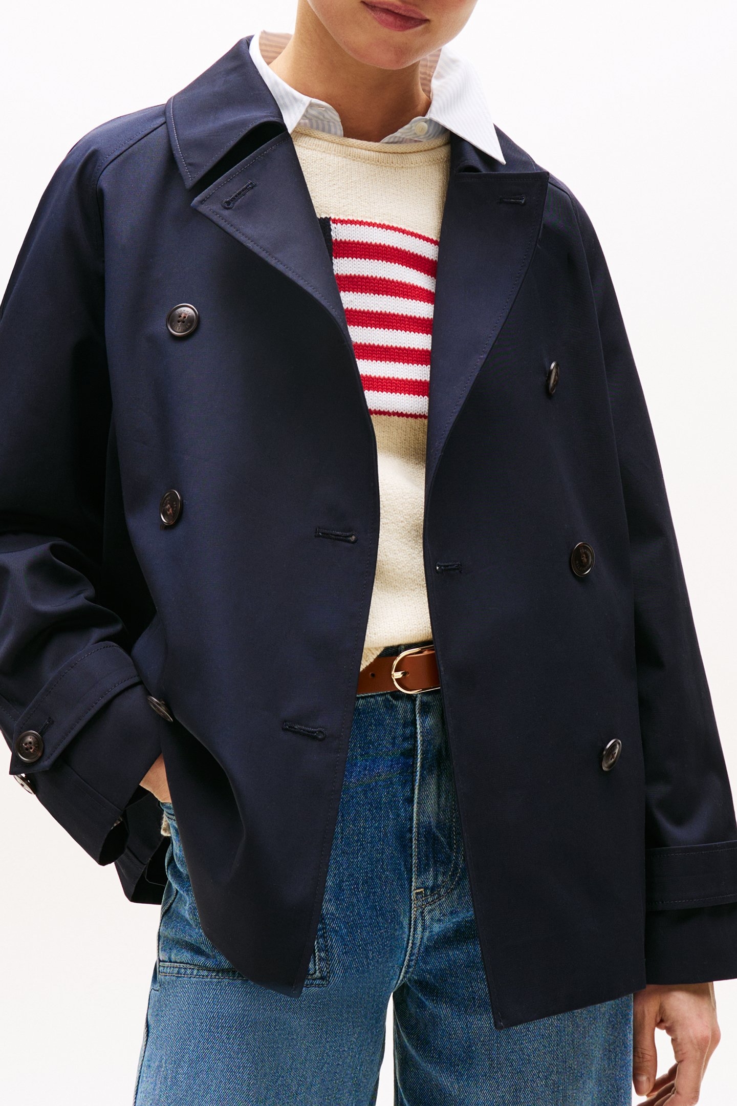 COTTON REG SHORT TRENCH COAT DESERT SKY 4