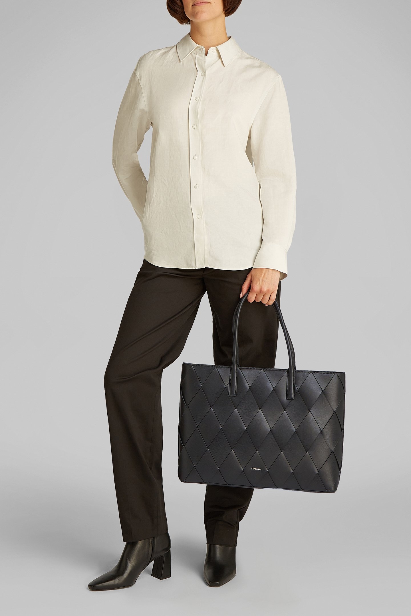 CK WOVEN MEDIUM SHOPPER BAG CK BLACK 2