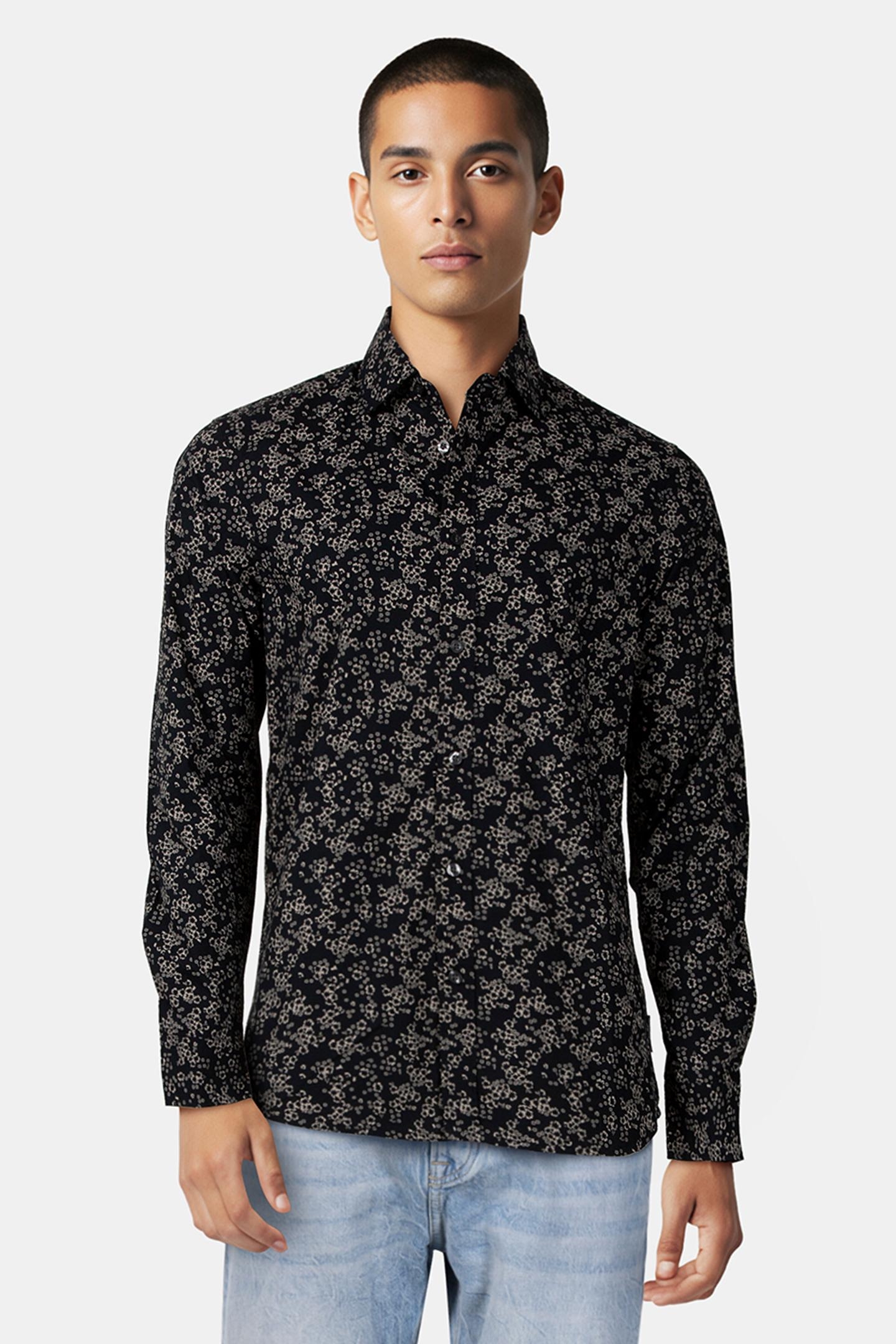 FLORAL CUT LONG SLEEVE SHIRT BLACK/STONE 1