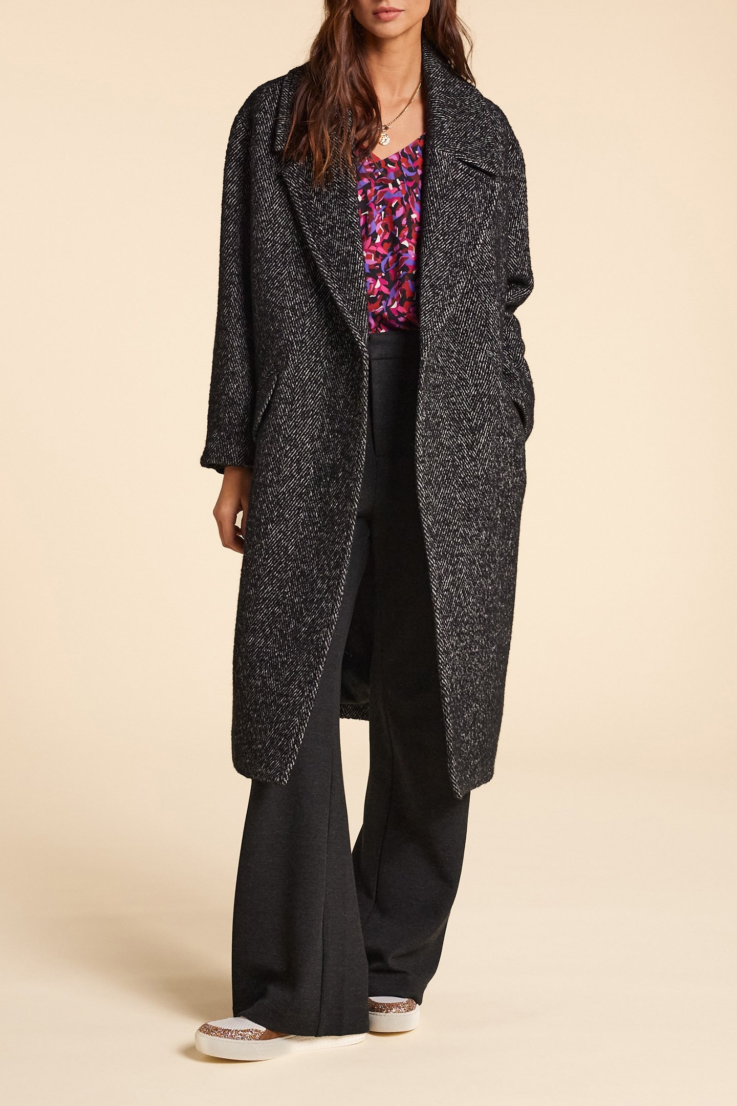 BLACK MARL WOOL CLOTH LONG COAT BLACK 3