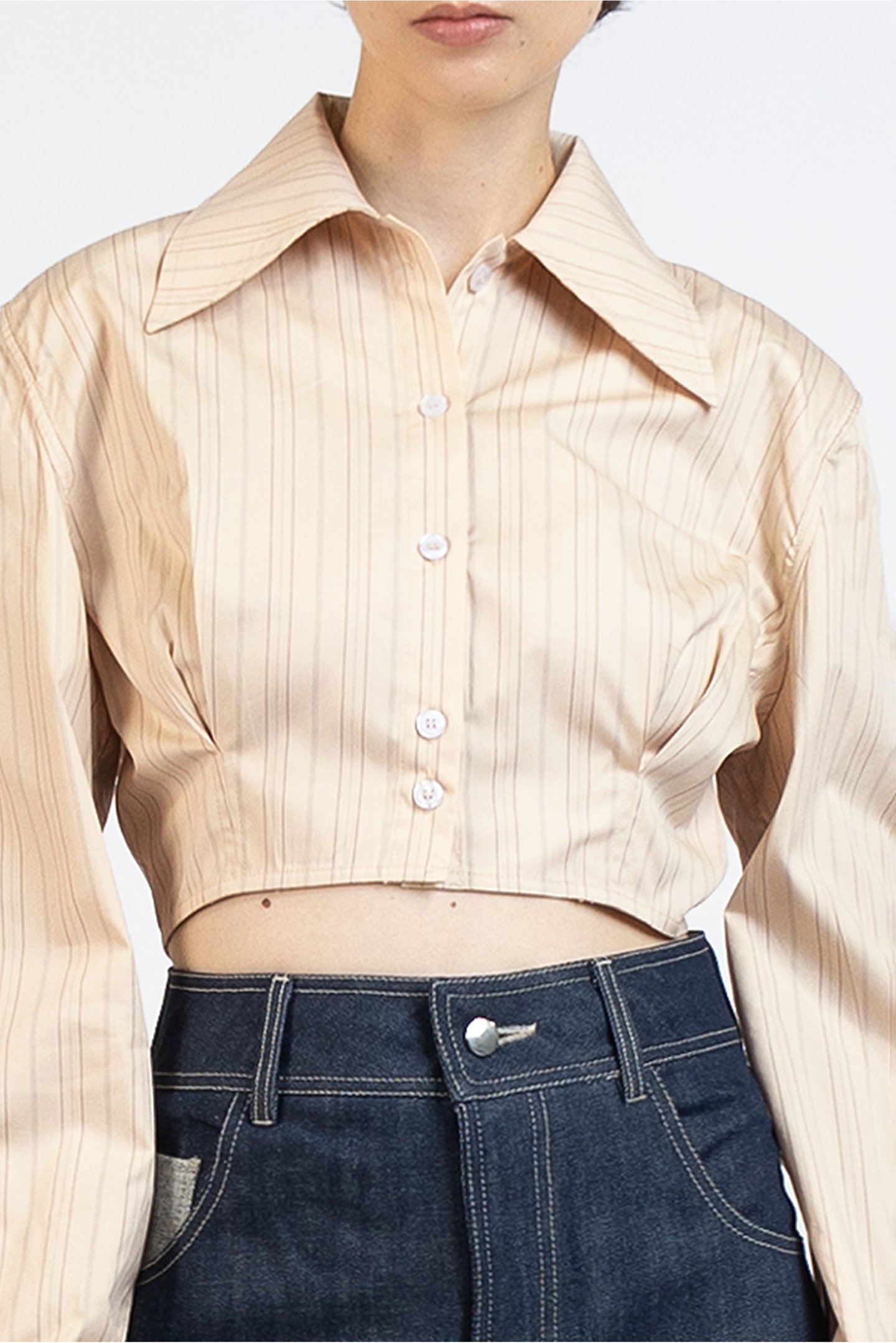 CROPPED SHIRT STRIPED MUSTARD 4