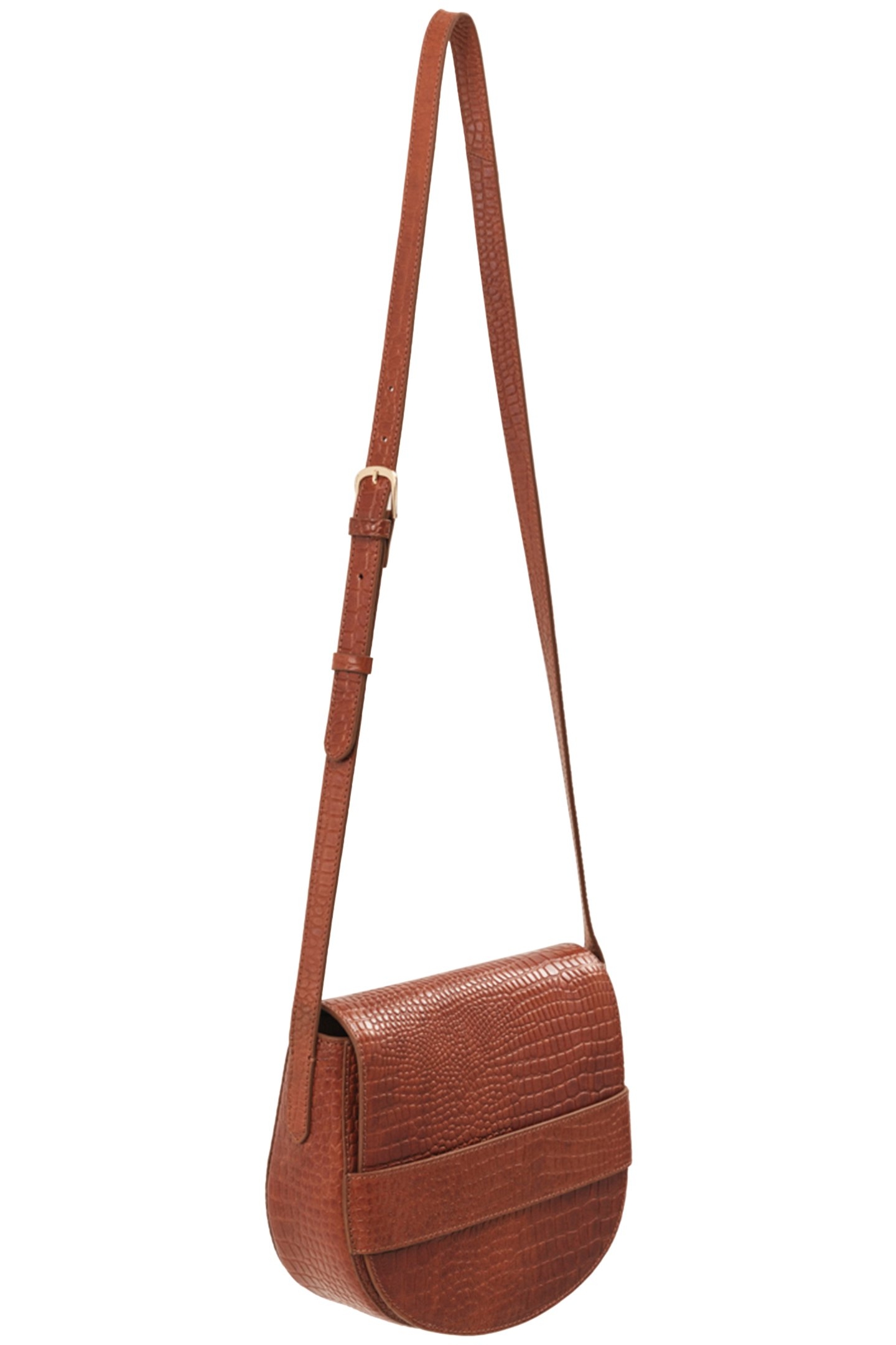 ALIBY TOFFEE-COLORED MESSENGER BAG IN CROCODILE-EFFECT EMBOS 3