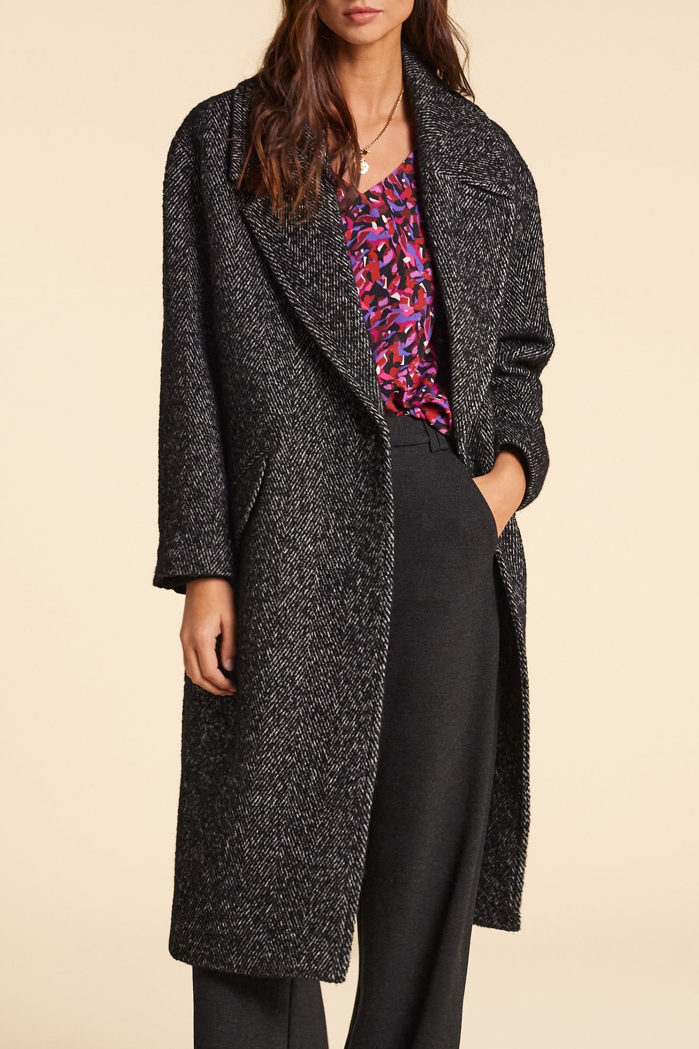 BLACK MARL WOOL CLOTH LONG COAT BLACK 1