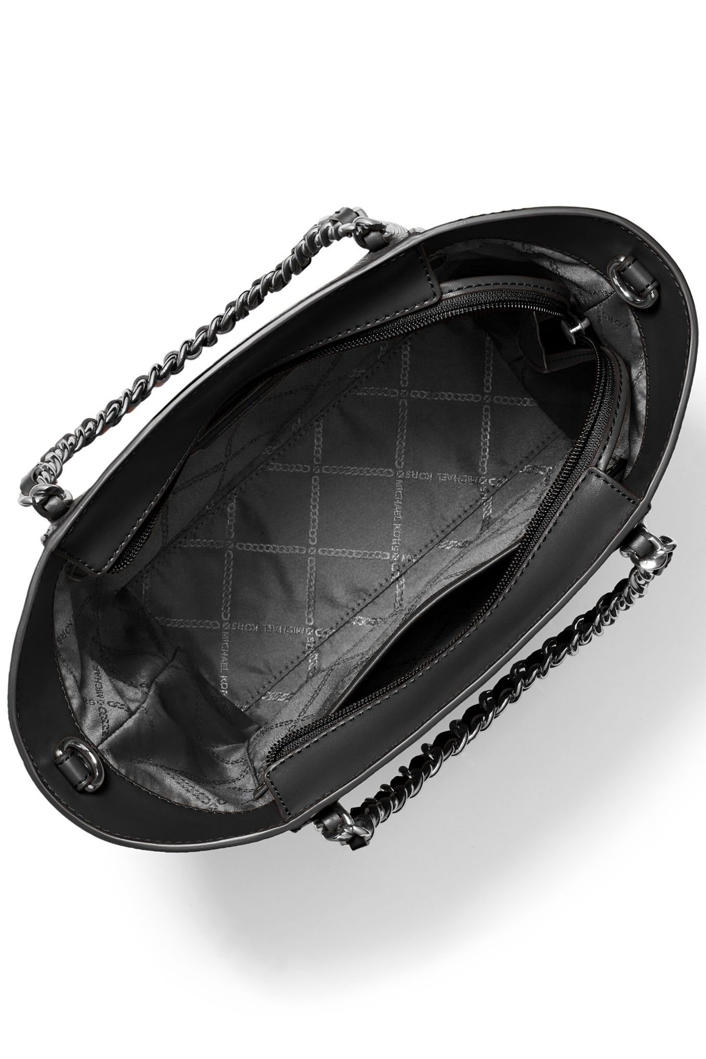 TOP ZIP GRAB LEATHER TOTE WITH CHAIN DETAIL IN BLACK 2