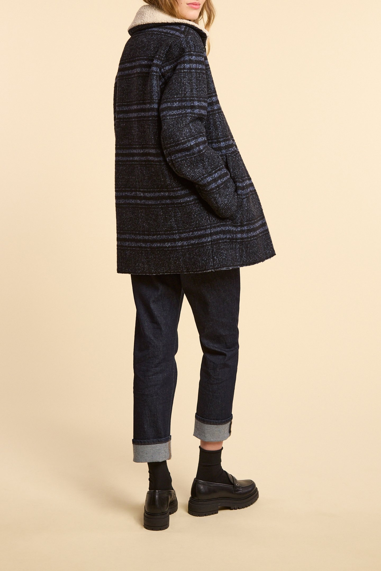 NAVY CHECK COAT NAVY 3