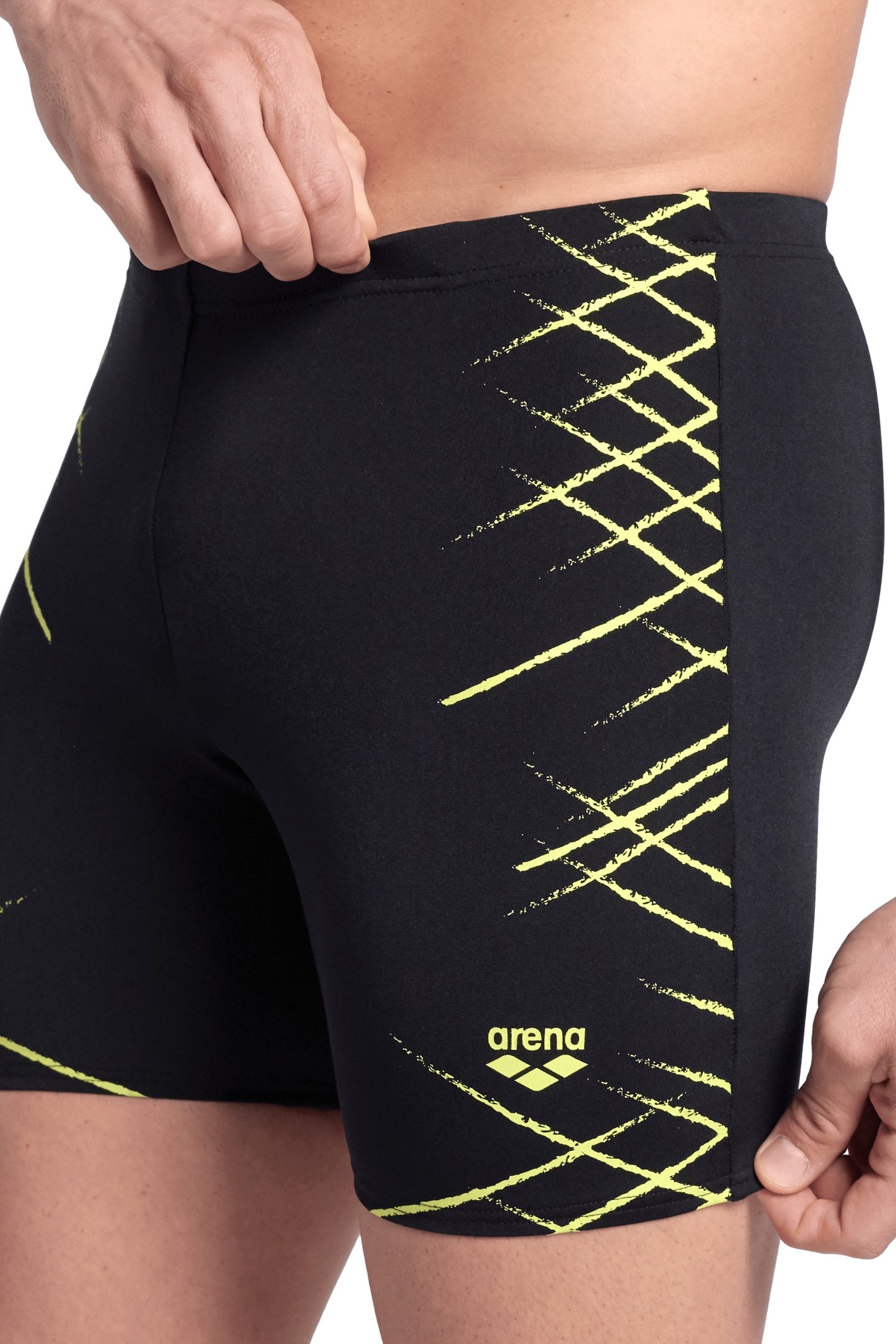 MEN'S ARENA STRAIGHT LINES SWIM MID JAMM BLACK SOFT GREEN 4