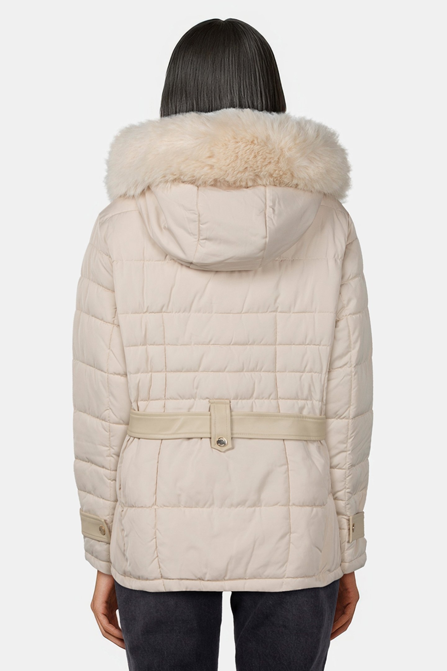 FITTED DOWN JACKET WITH FURRY EDGE AND INSERTS BEIGE 2