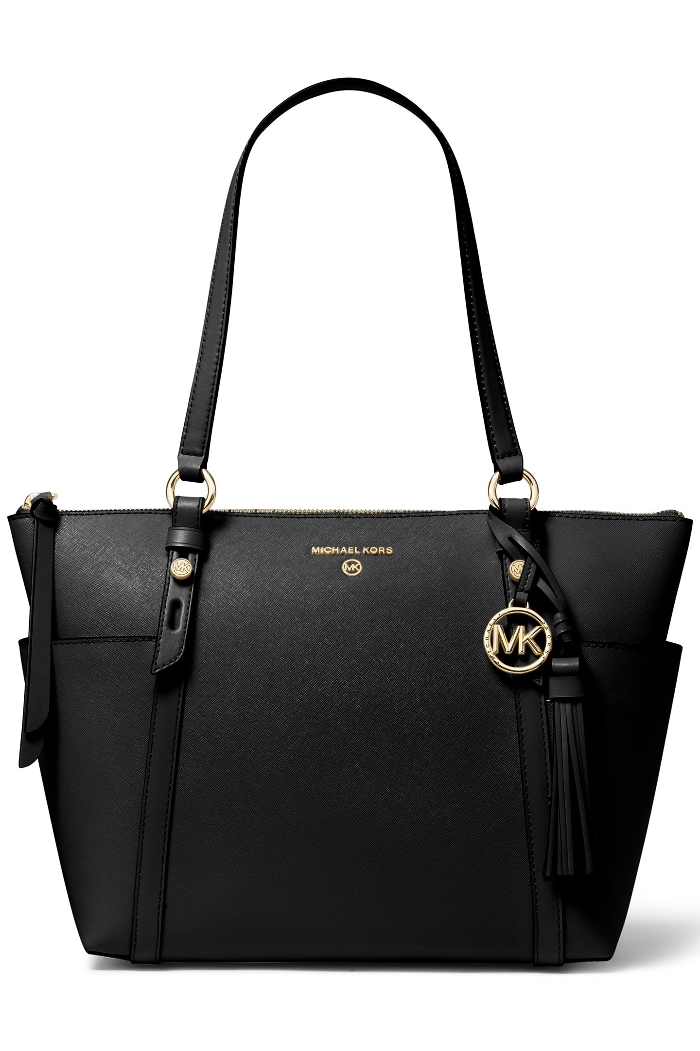 MEDIUM LEATHER TOP ZIP BUCKET MESSENGER BAG IN BLACK 1