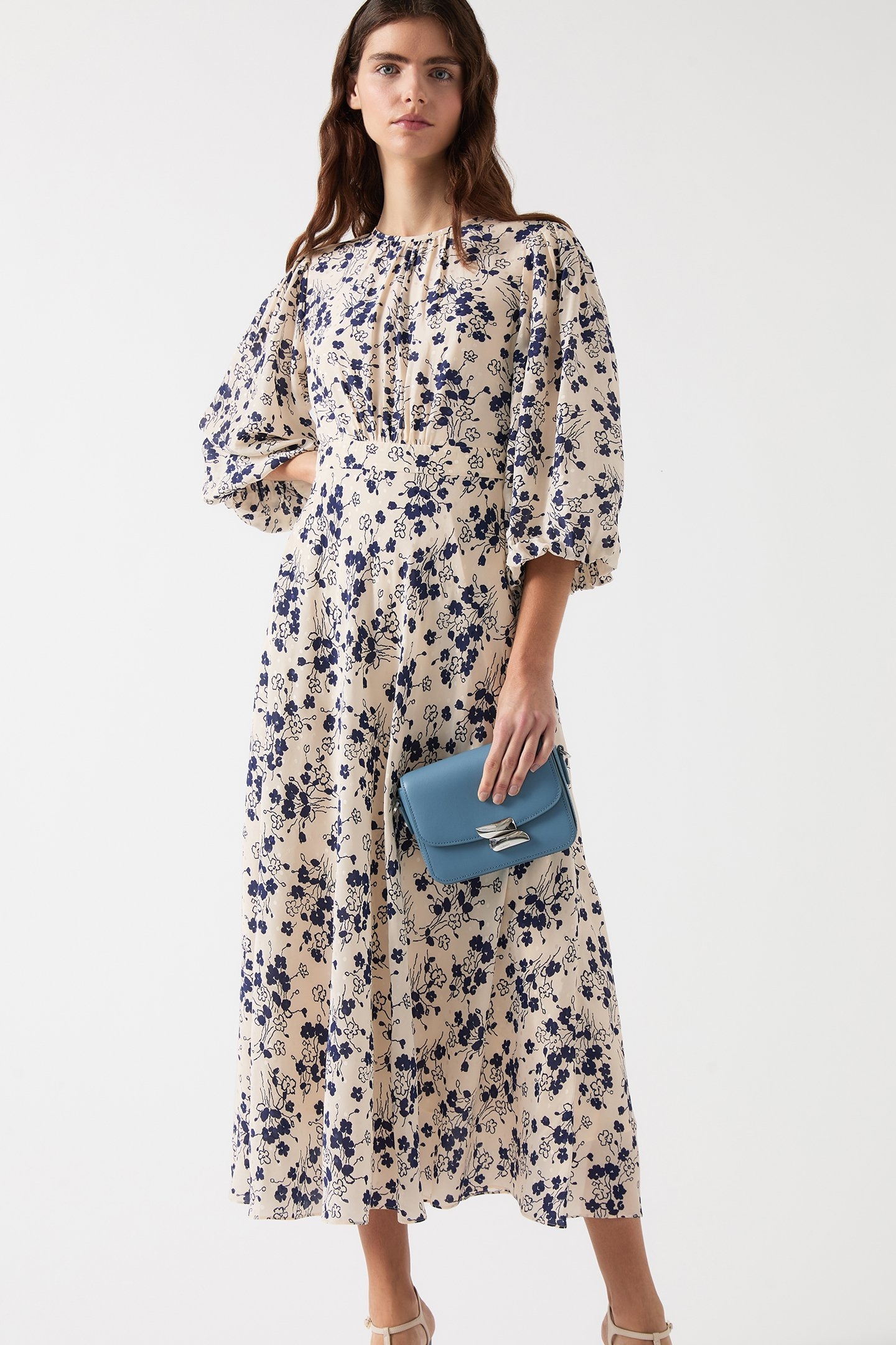 DR LOIS FULL SLEEVE DRESS CREAM/BLUE 1