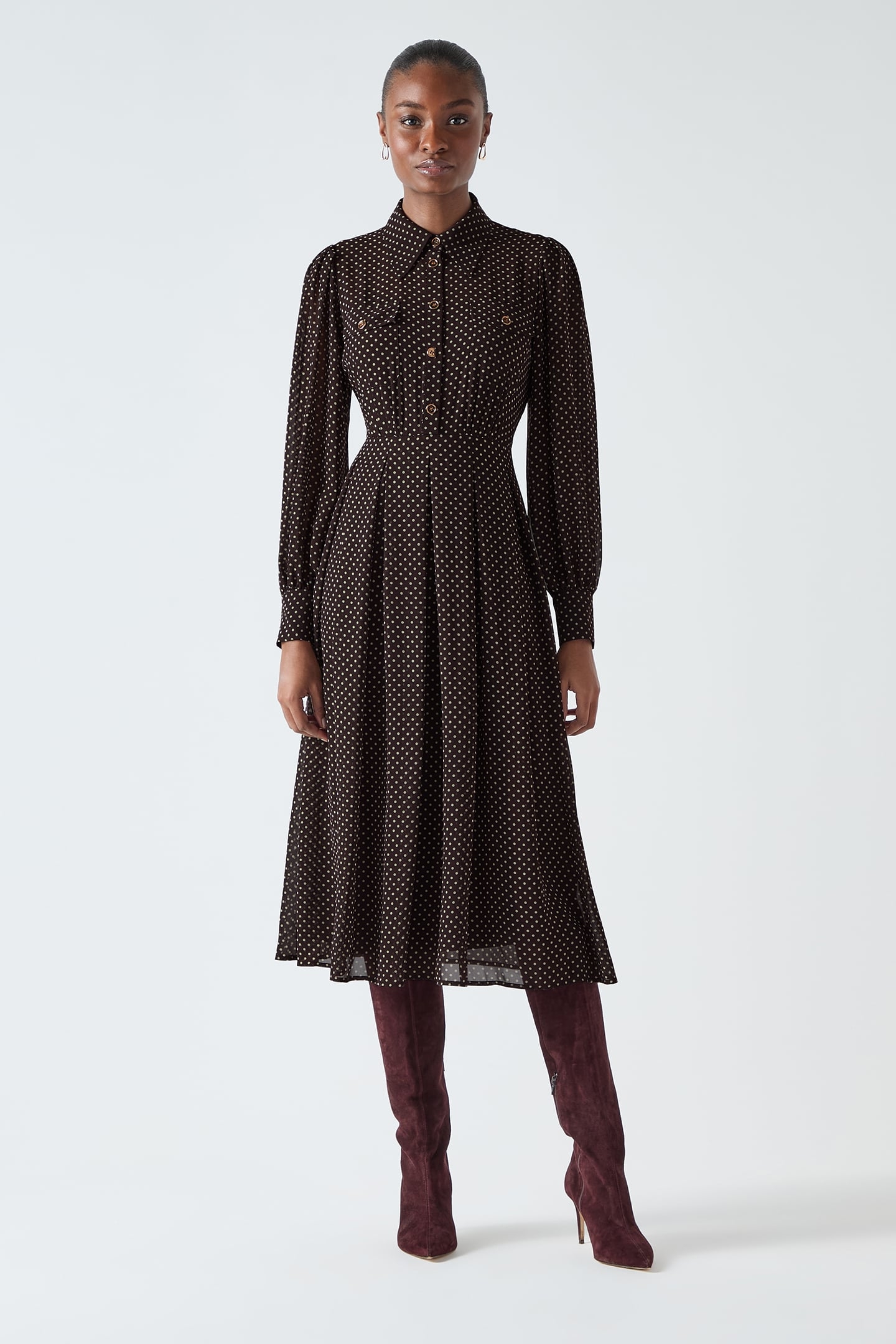 DR CODY POLKA DOT DRESS BROWN 1
