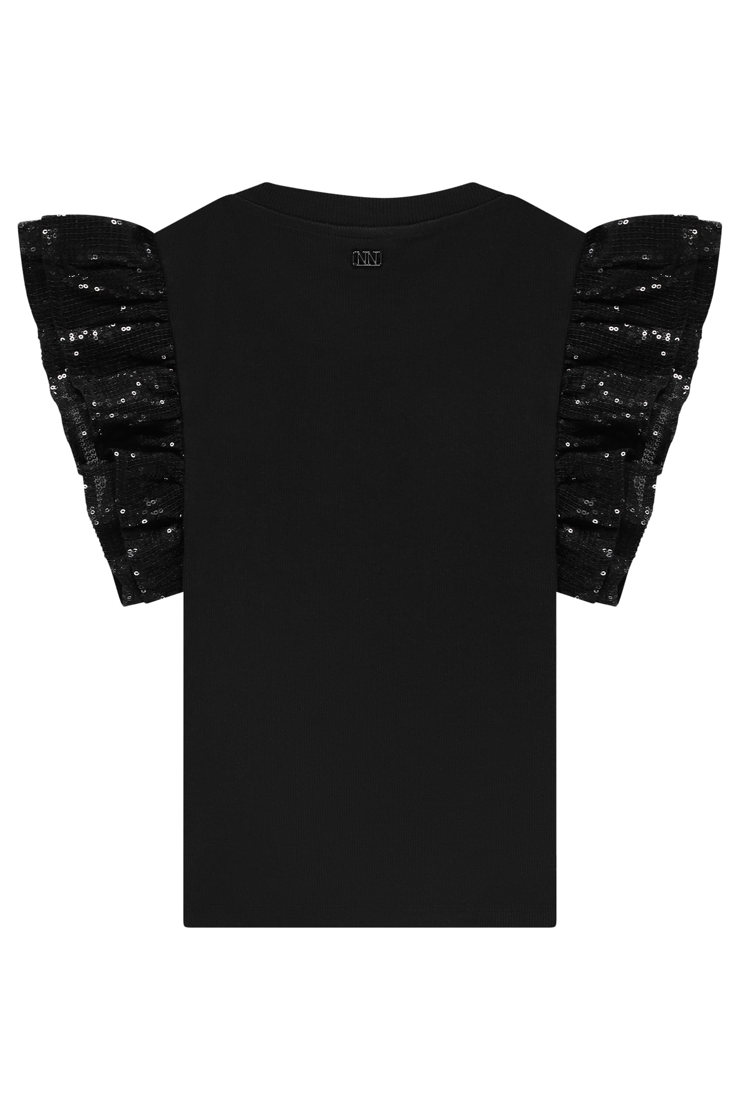 SEQUIN SLEEVE RIB TOP BLACK 2
