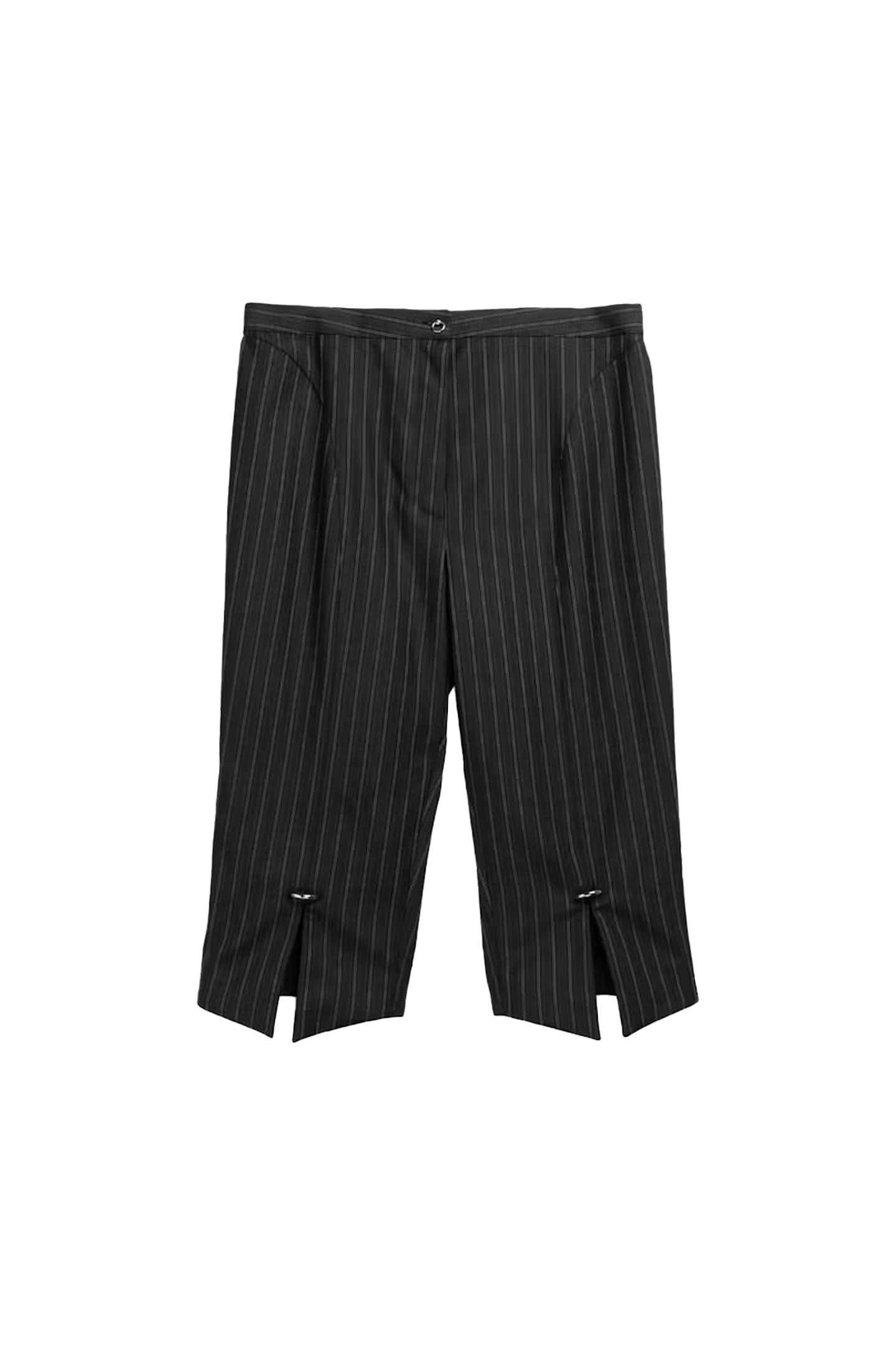 MUGLER – PINSTRIPE PIERCED CAPRI PANTS BLACK 1