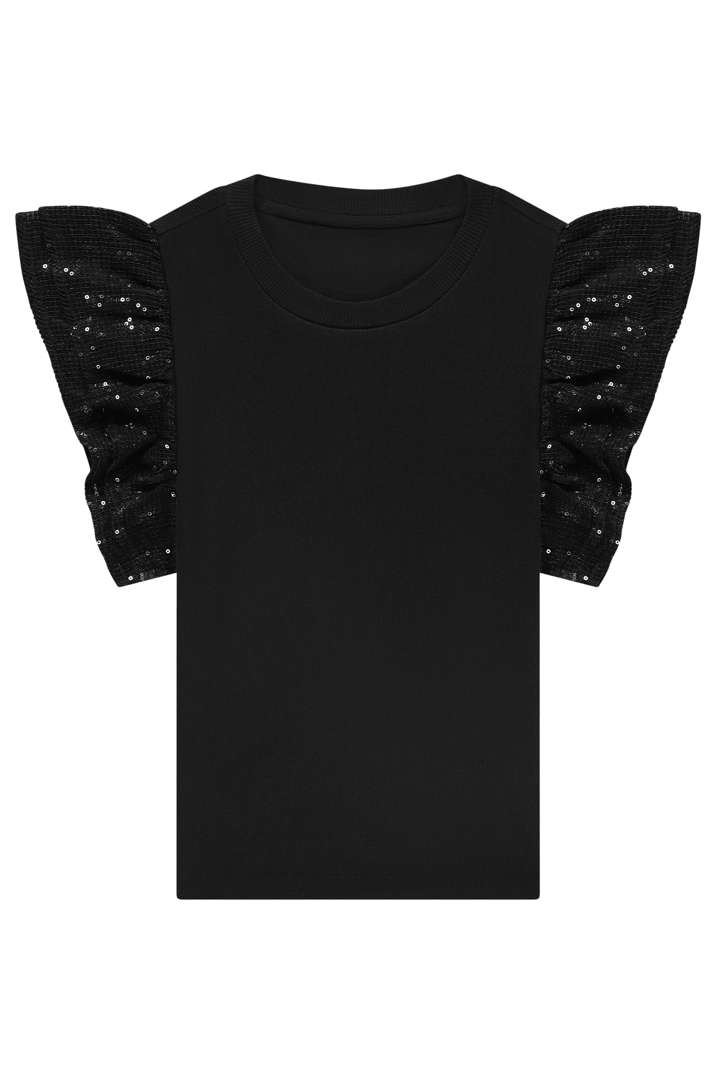 SEQUIN SLEEVE RIB TOP BLACK 1