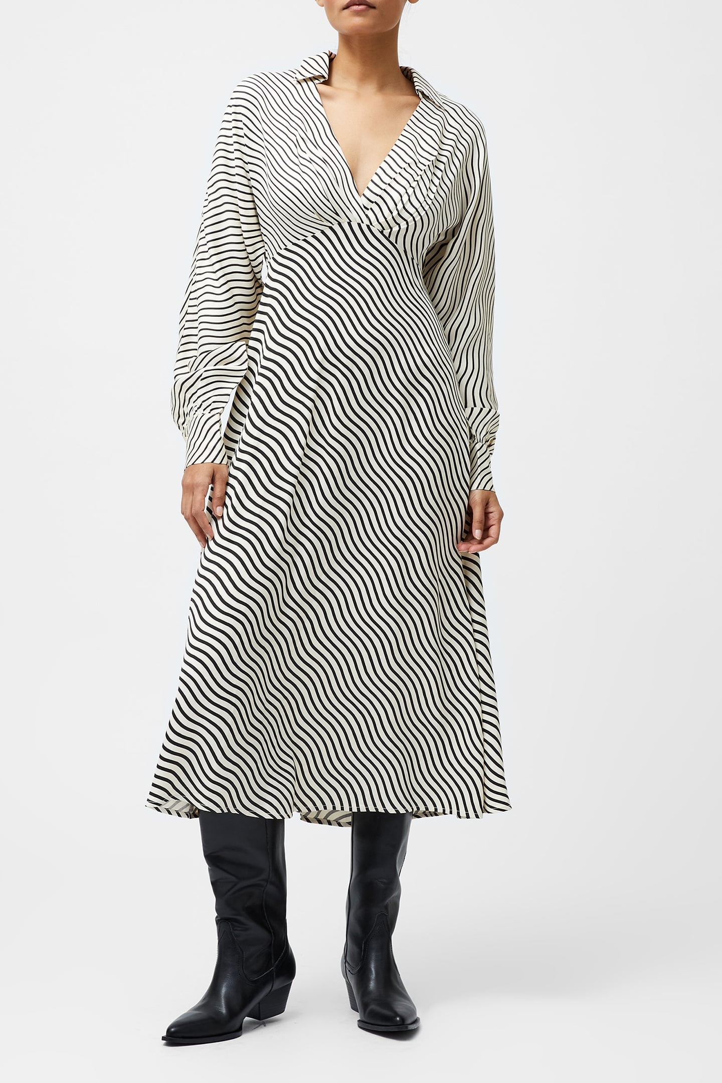 CANDICE SATIN STRIPE MIDI DRESS BLACK/CREAM 1