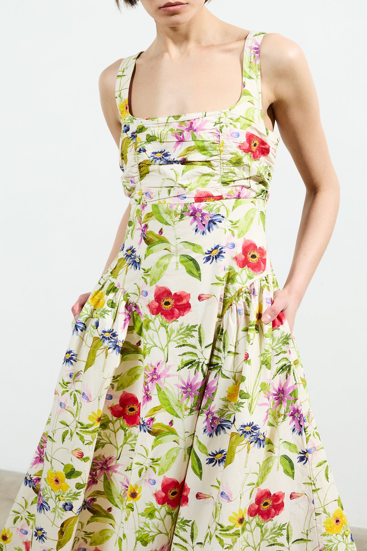 MONICA BARLETTA POPLIN MIDI DR WHITE MULTI 4