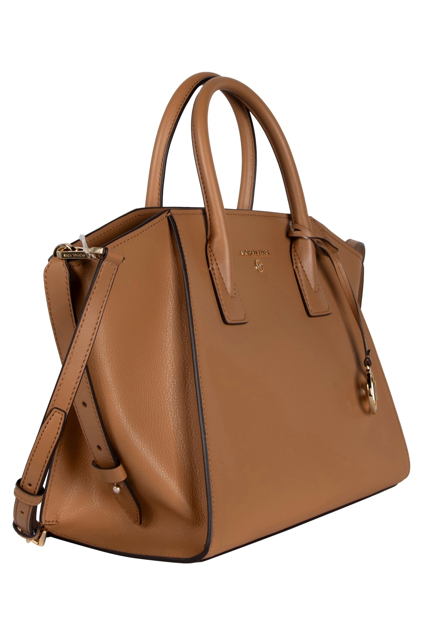 LEATHER TOP ZIP SATCHEL IN BEIGE 4