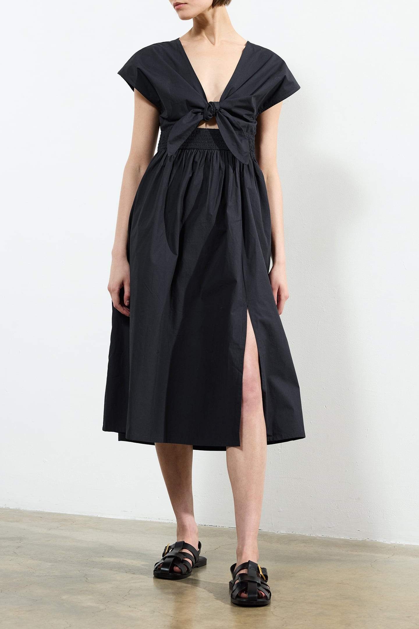 BARLETTA POPLIN TIE MIDI DRESSS NAVY 1