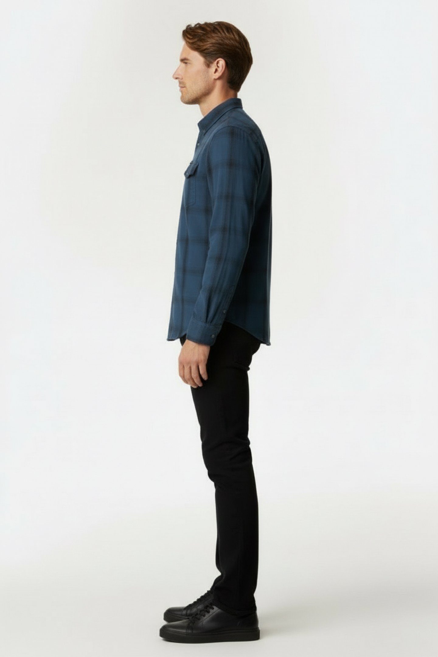 LS SUNSET SHIRT NAVY FADED CHECK 3