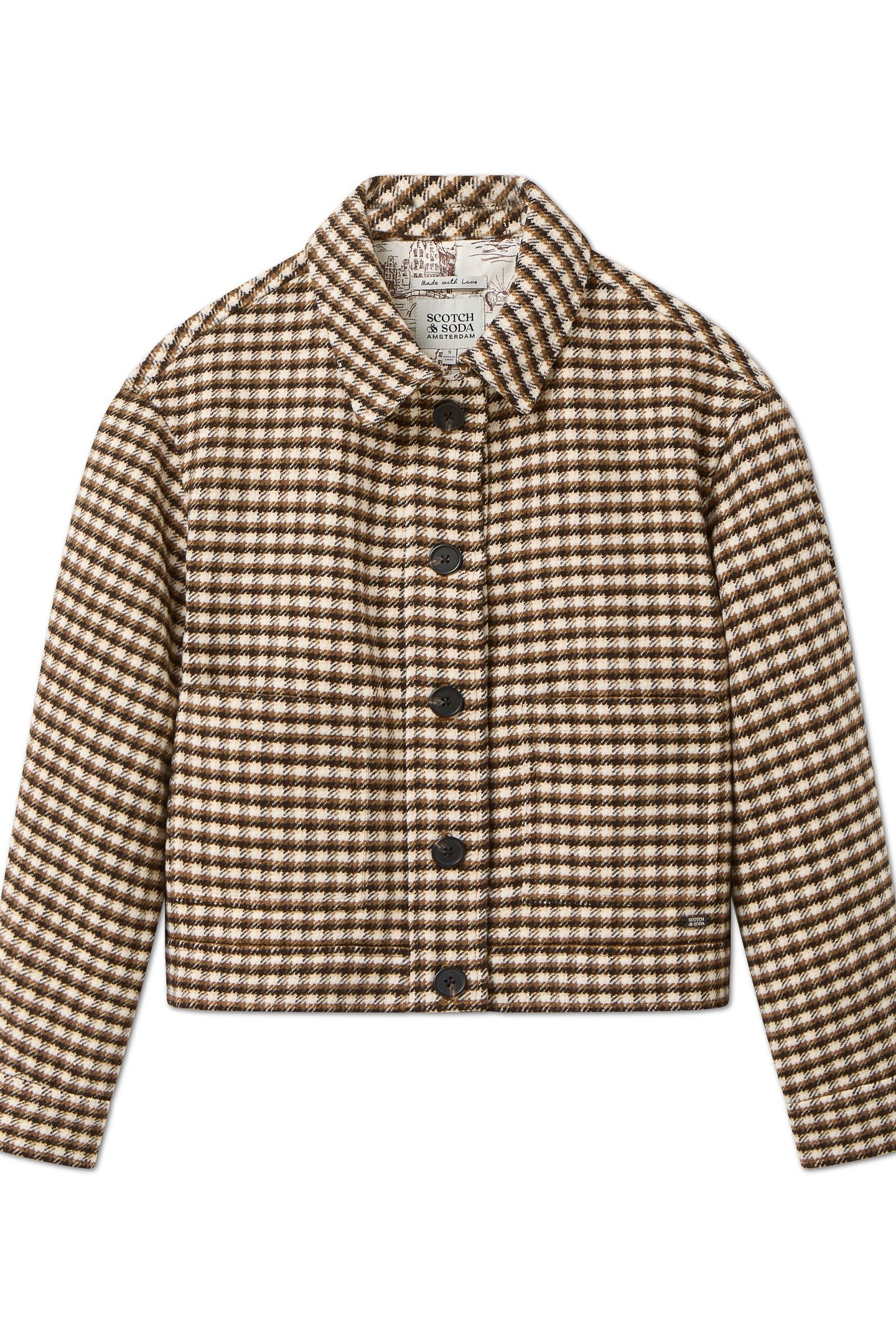 BOXY JACKET BROWN AND BEIGE TWEED WITH PRINTED LINING 4