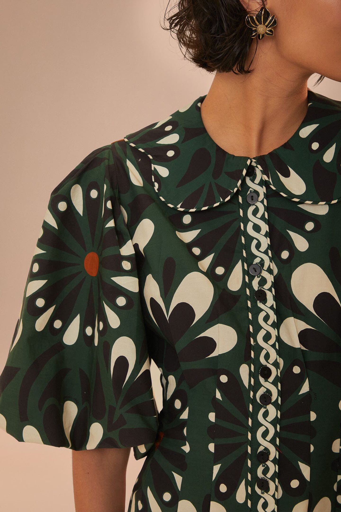 AINIKA FLOWERS GREEN SHORT SLEEVE MINI DRESS 5