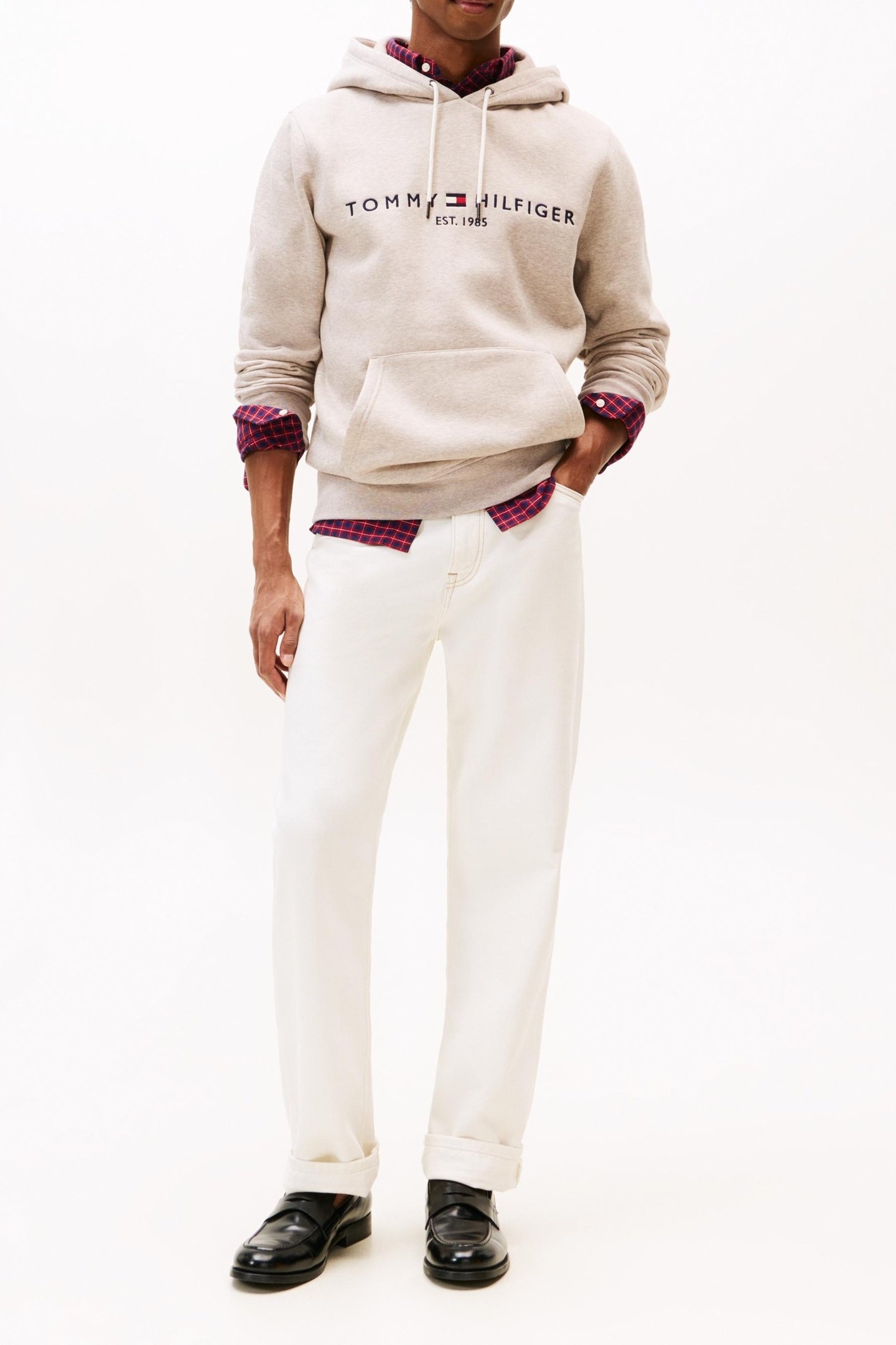 TOMMY LOGO HOODY HEATHERED PEBBLE 2