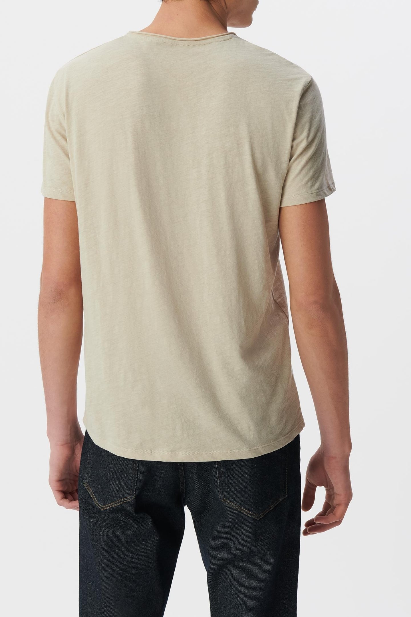 BEIGE ORGANIC COTTON ESSENTIAL V-NECK T-SHIRT 3