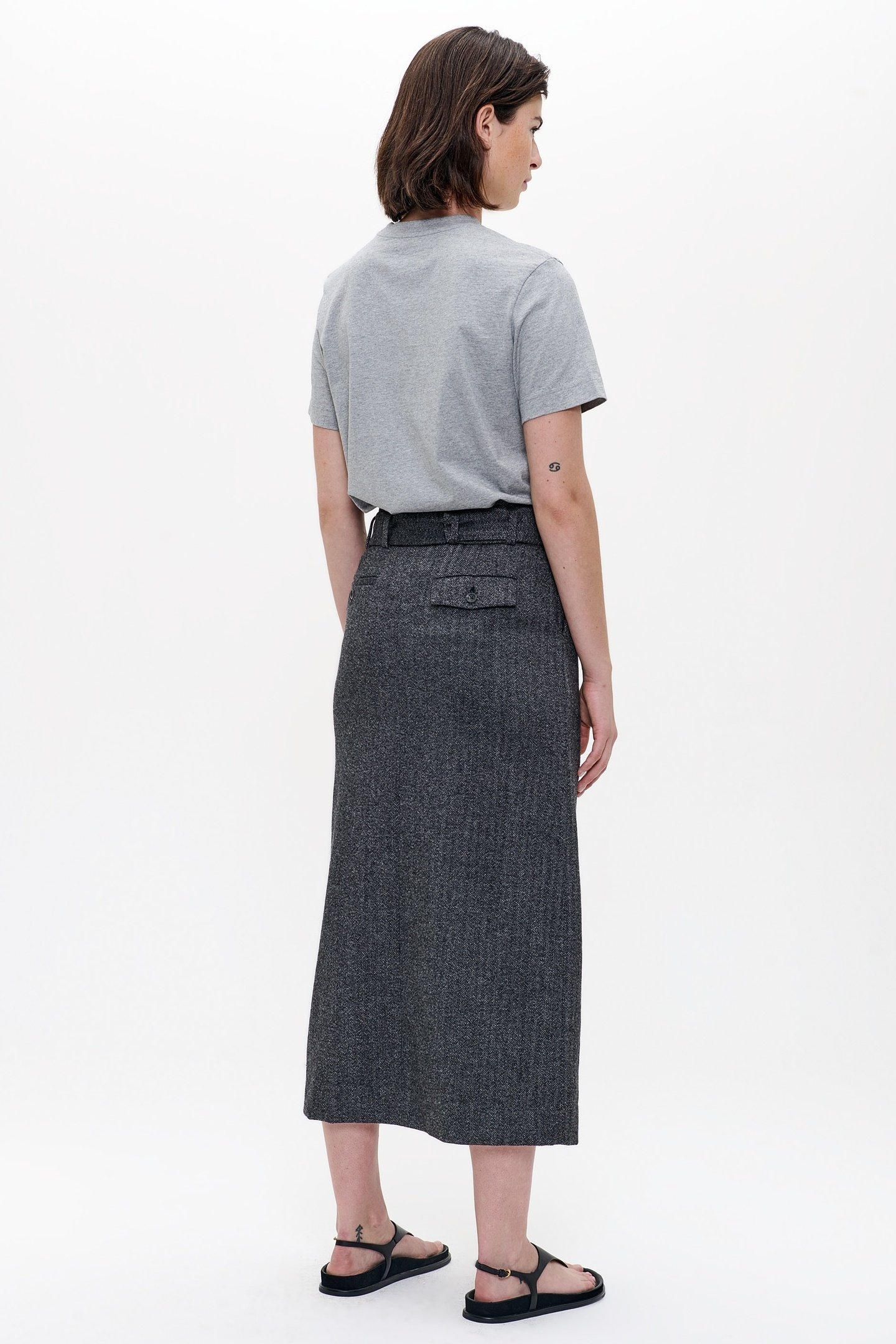 WOOL HERRINGBONE LONG SKIRT BLACK 3