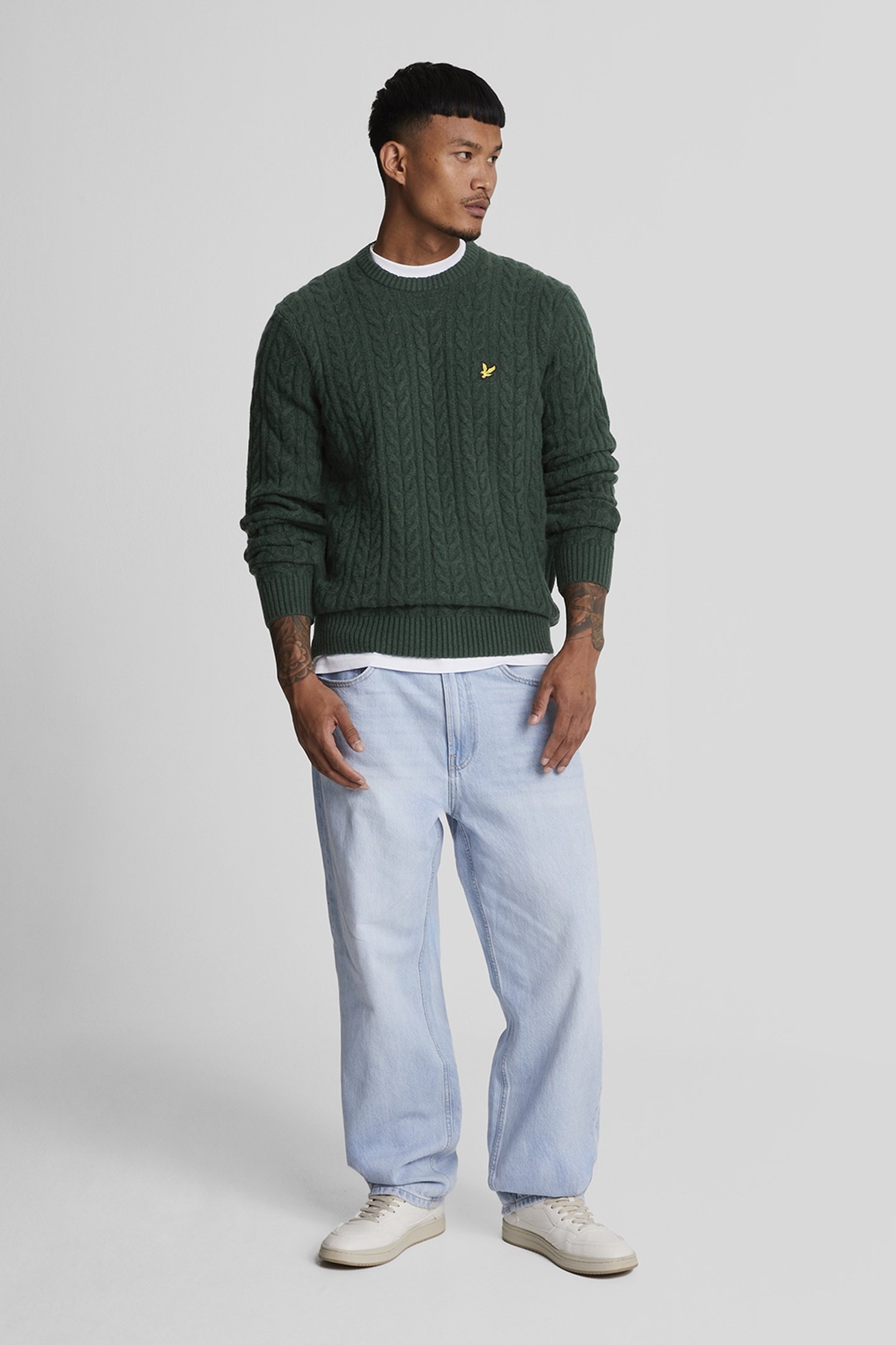 CABLE CREW NECK JUMPER DARK GREEN MARL 2