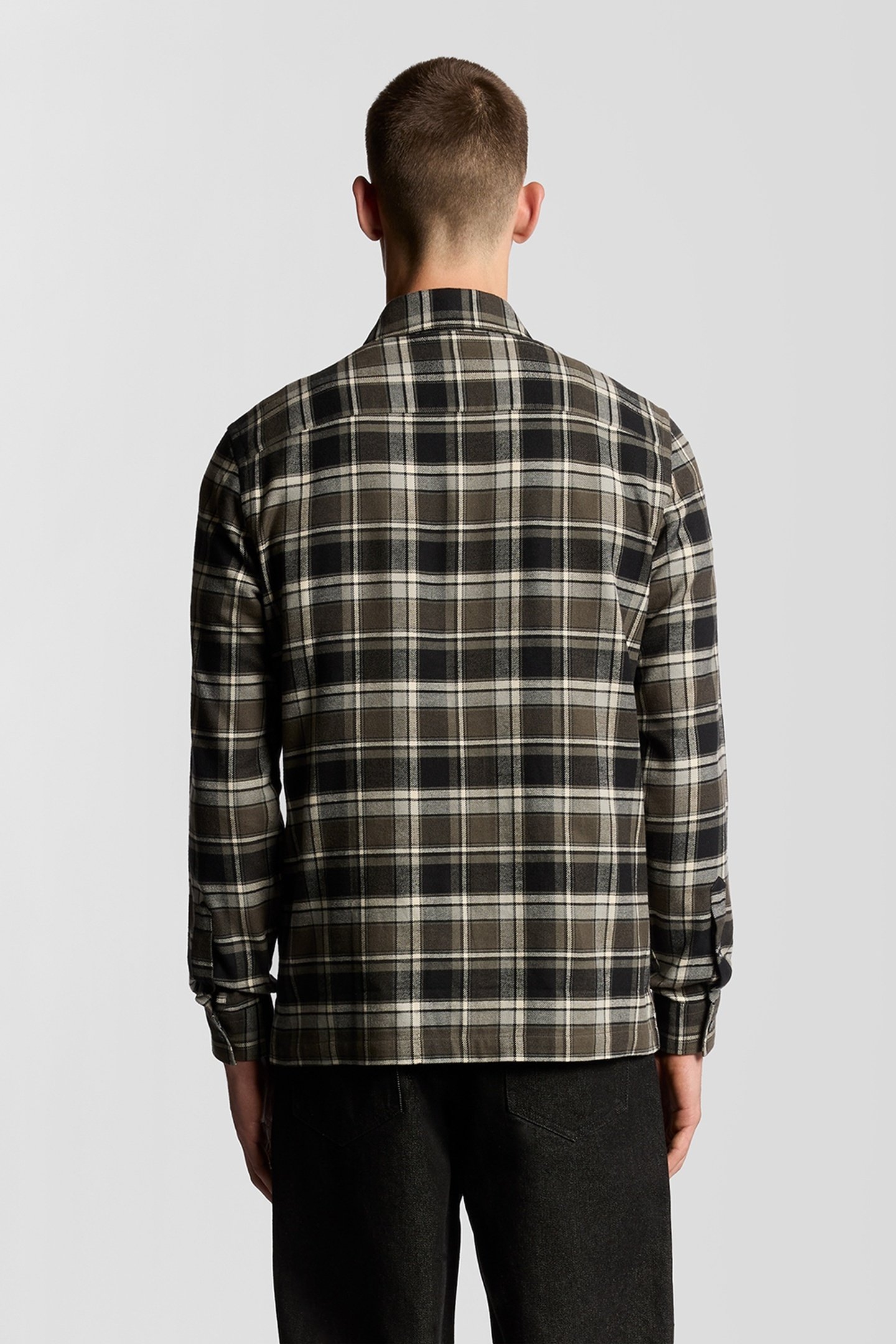 BRUSHED COTTON CHECK SHIRT JET BLACK/LIMESTONE 3