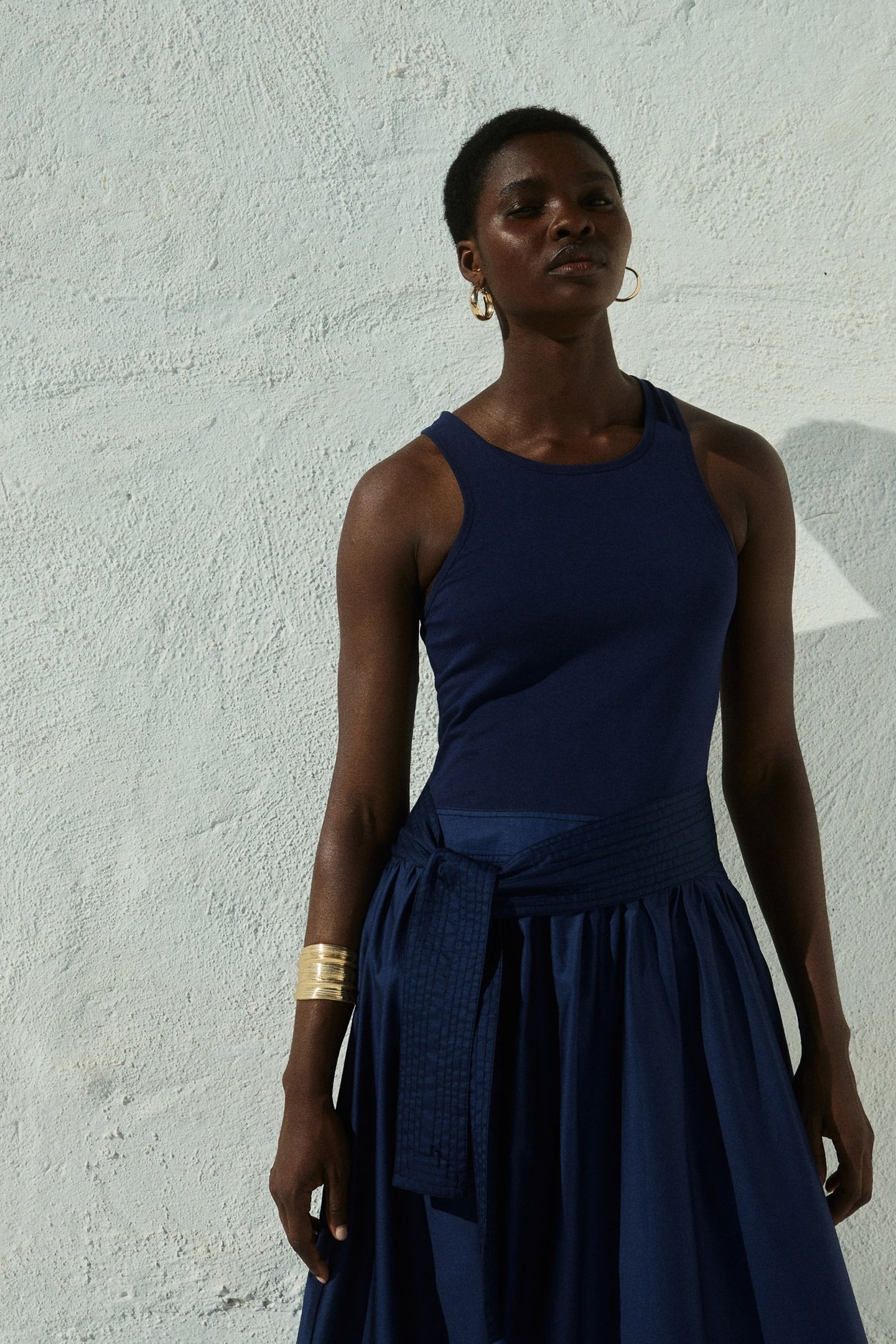 LIVELY LONG DRESS POPLIN WITH BELT NAVY 4