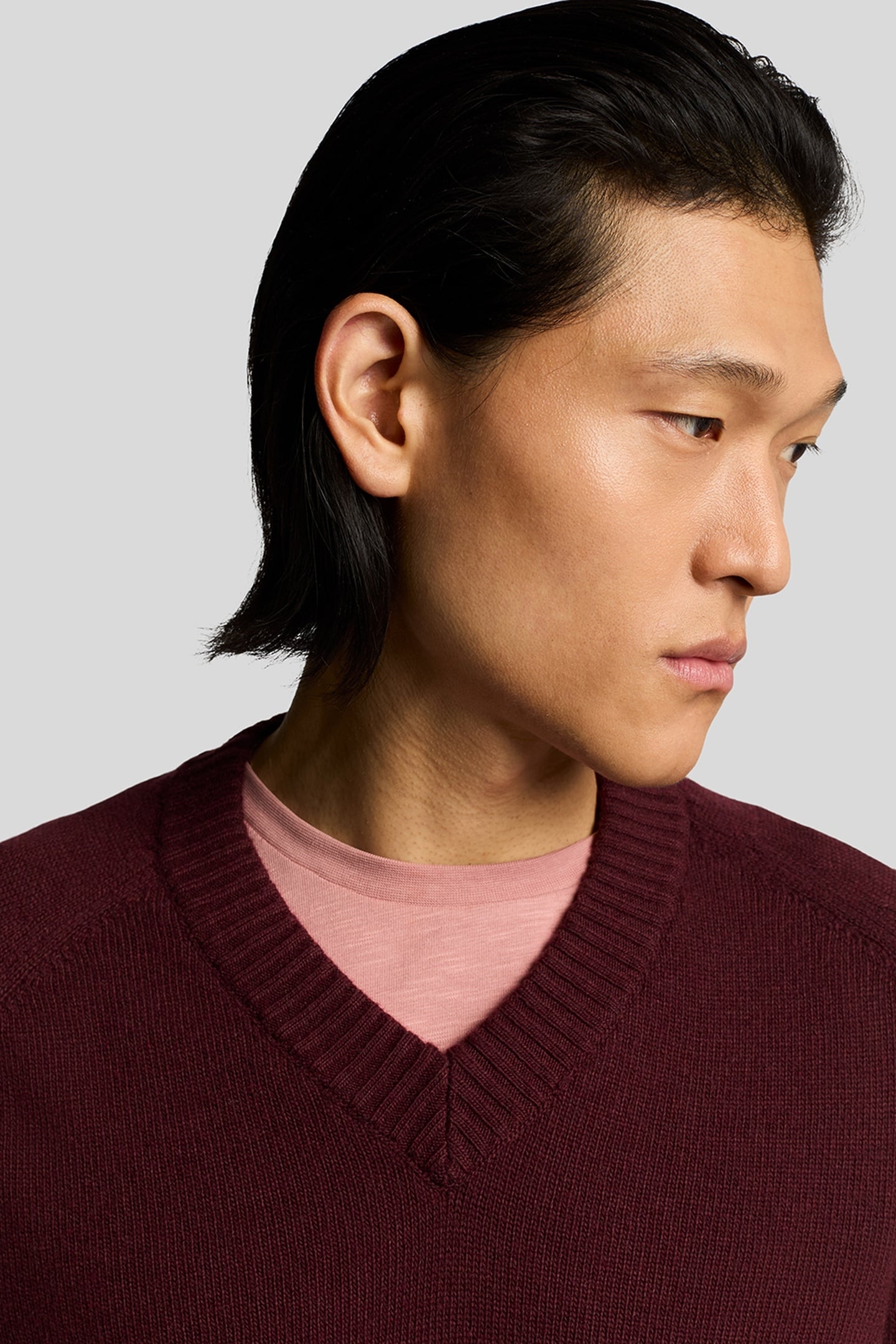 SADDLE SLEEVE V NECK JUMPER BURGUNDY HEATHER 5