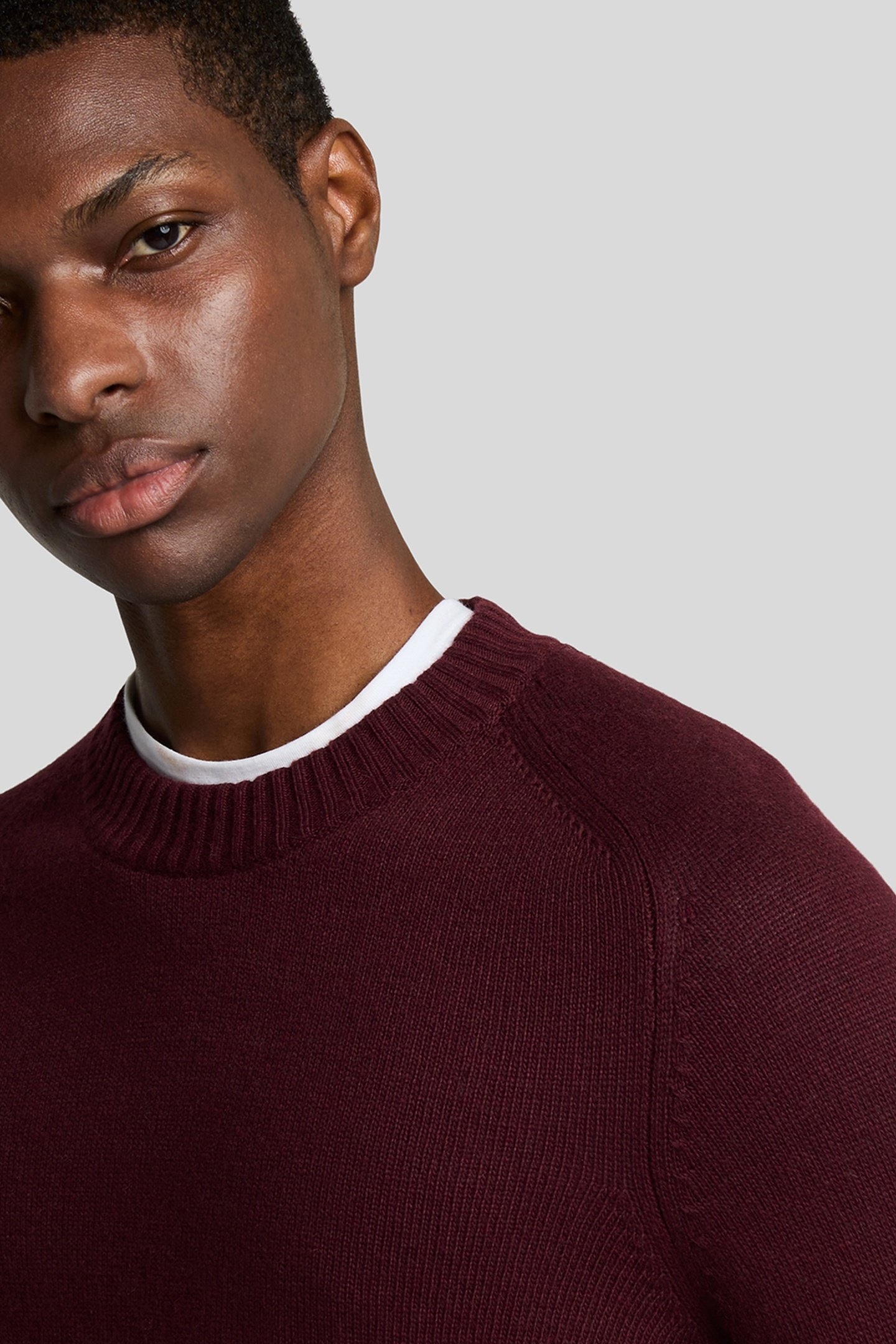 SADDLE SLEEVE CREW NECK JUMPER BURGUNDY HEATHER 8