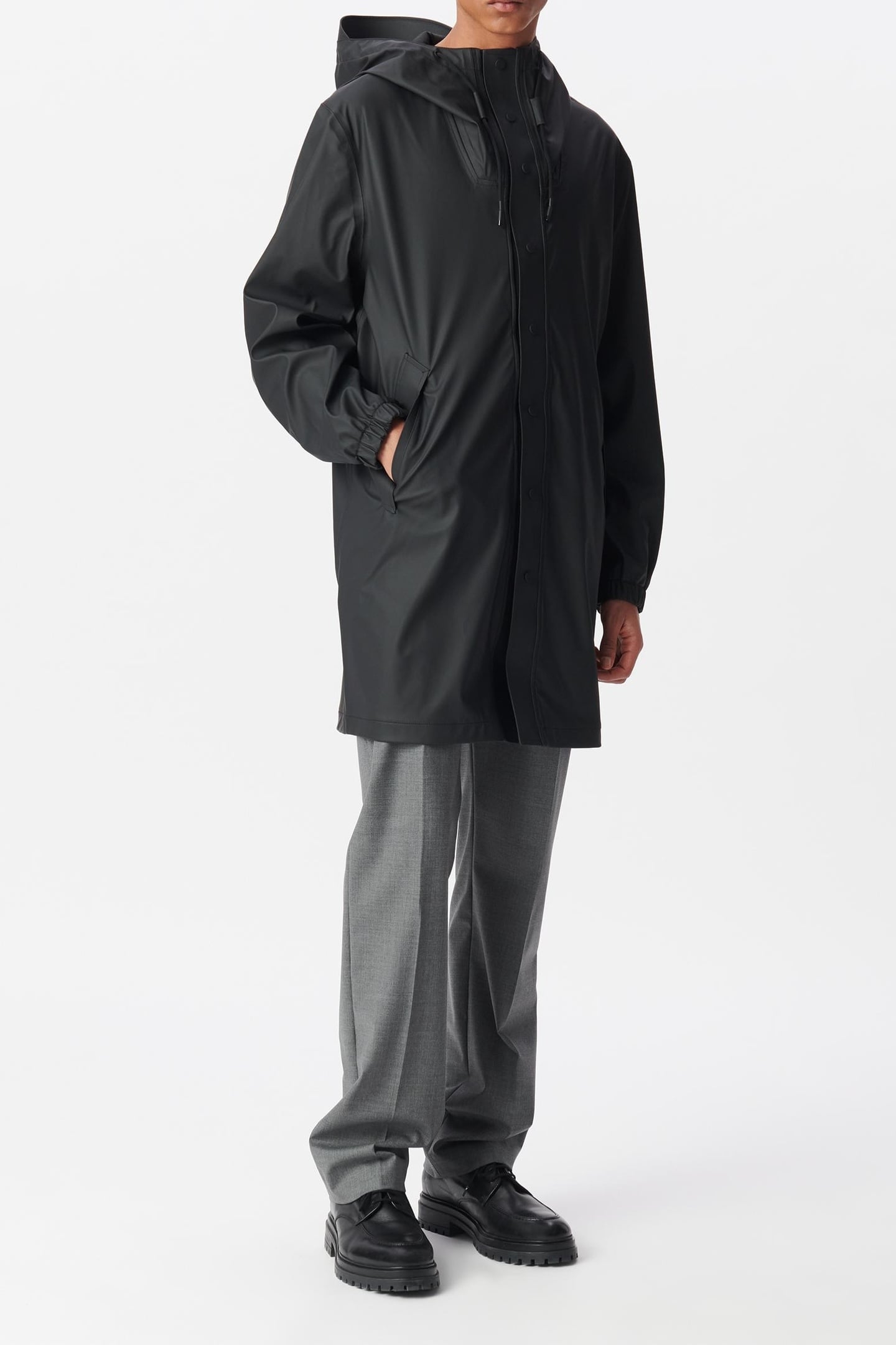 BLACK RUBBER NYLON HOODED PARKA 2