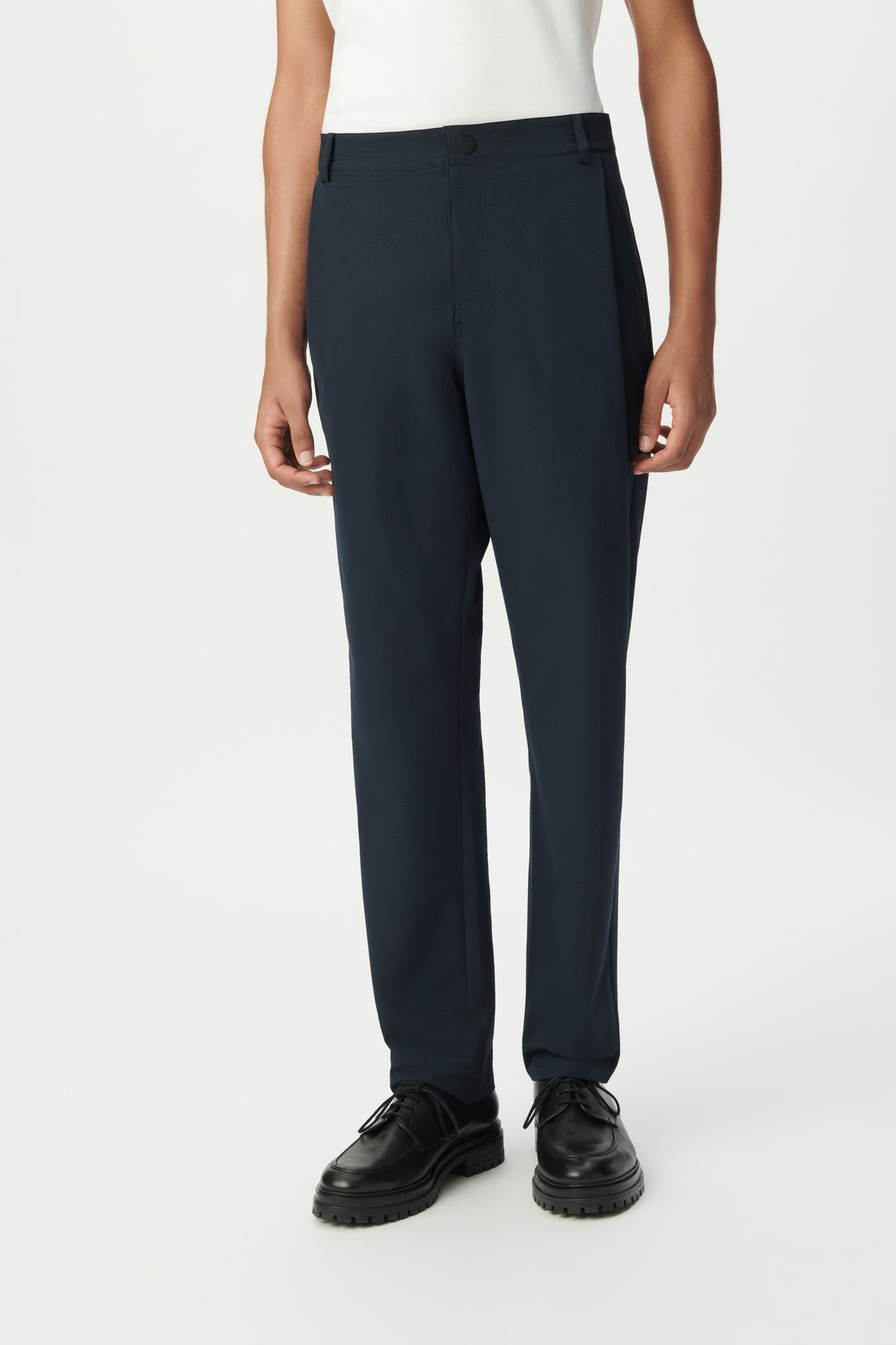NAVY SEERSUCKER JOGGER TROUSERS 1