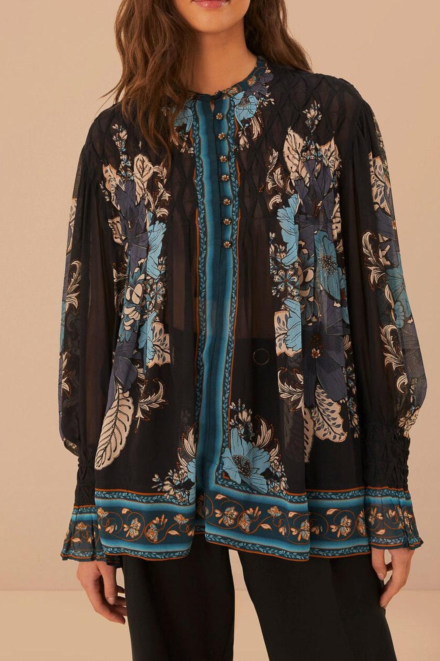 BLOSSOM TAPESTRY BLACK BEE SMOCKED BLOUSE 1