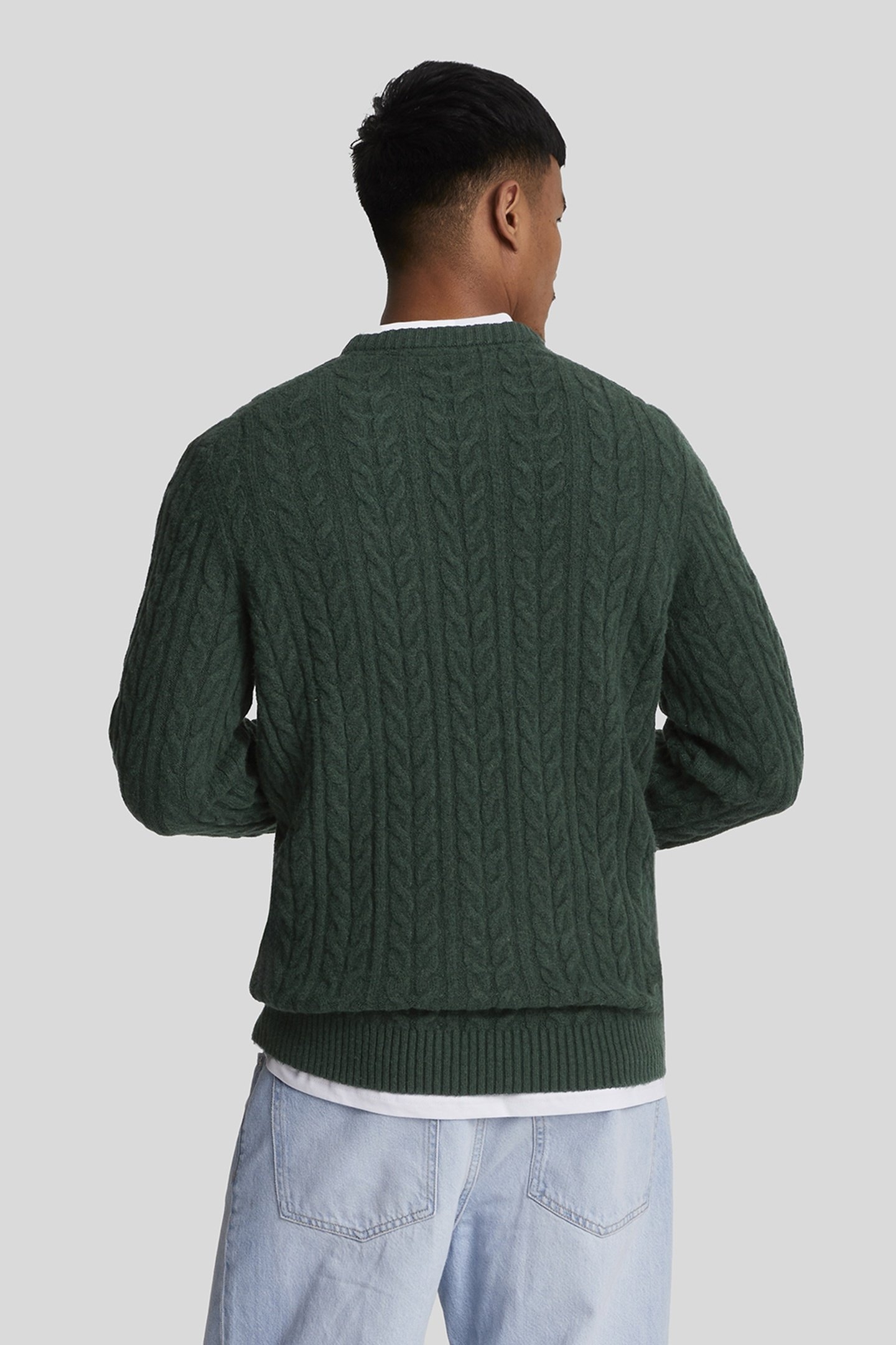 CABLE CREW NECK JUMPER DARK GREEN MARL 3