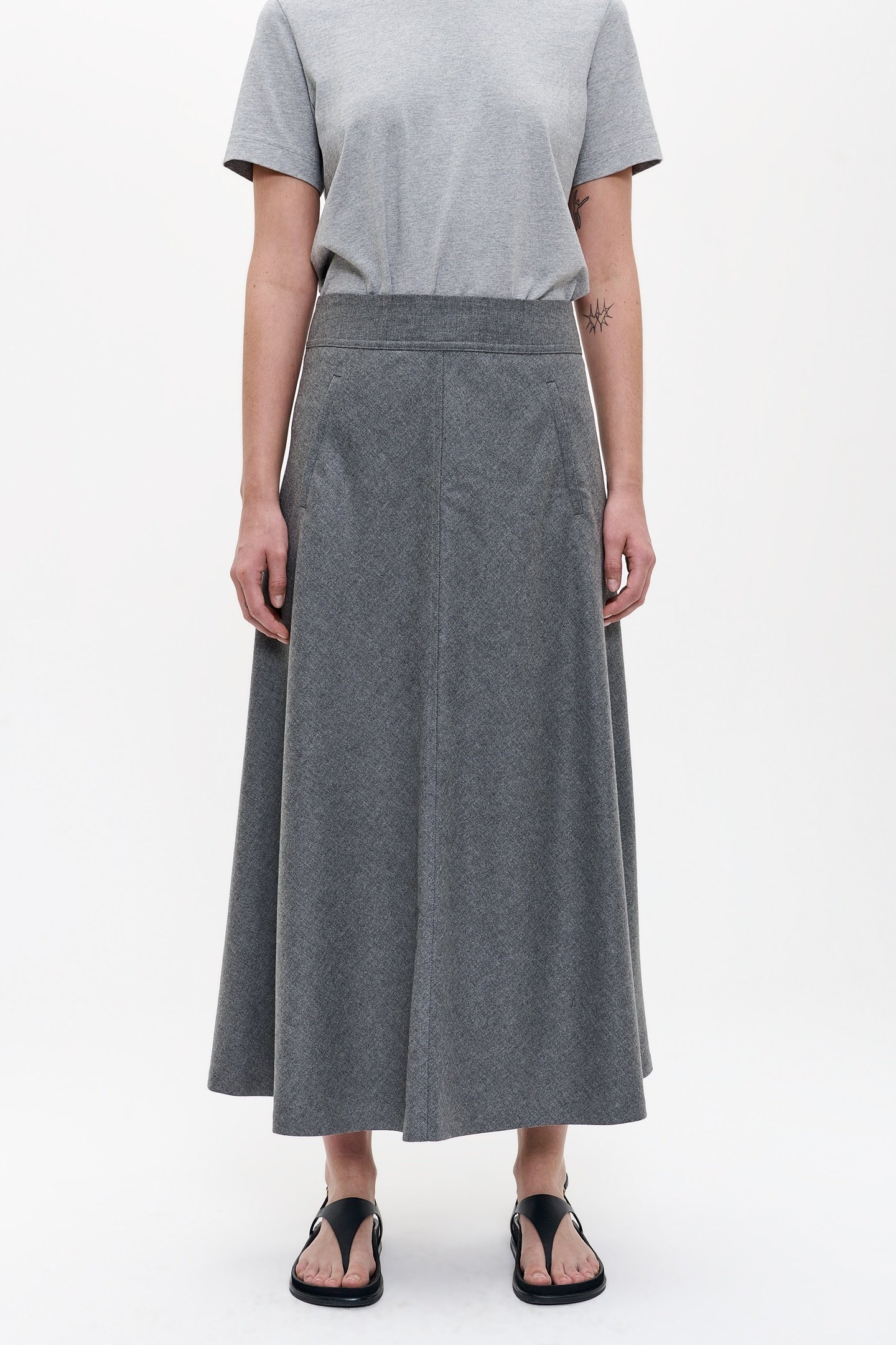 WOOL MIX LONG SKIRT GREY MELANGE 1