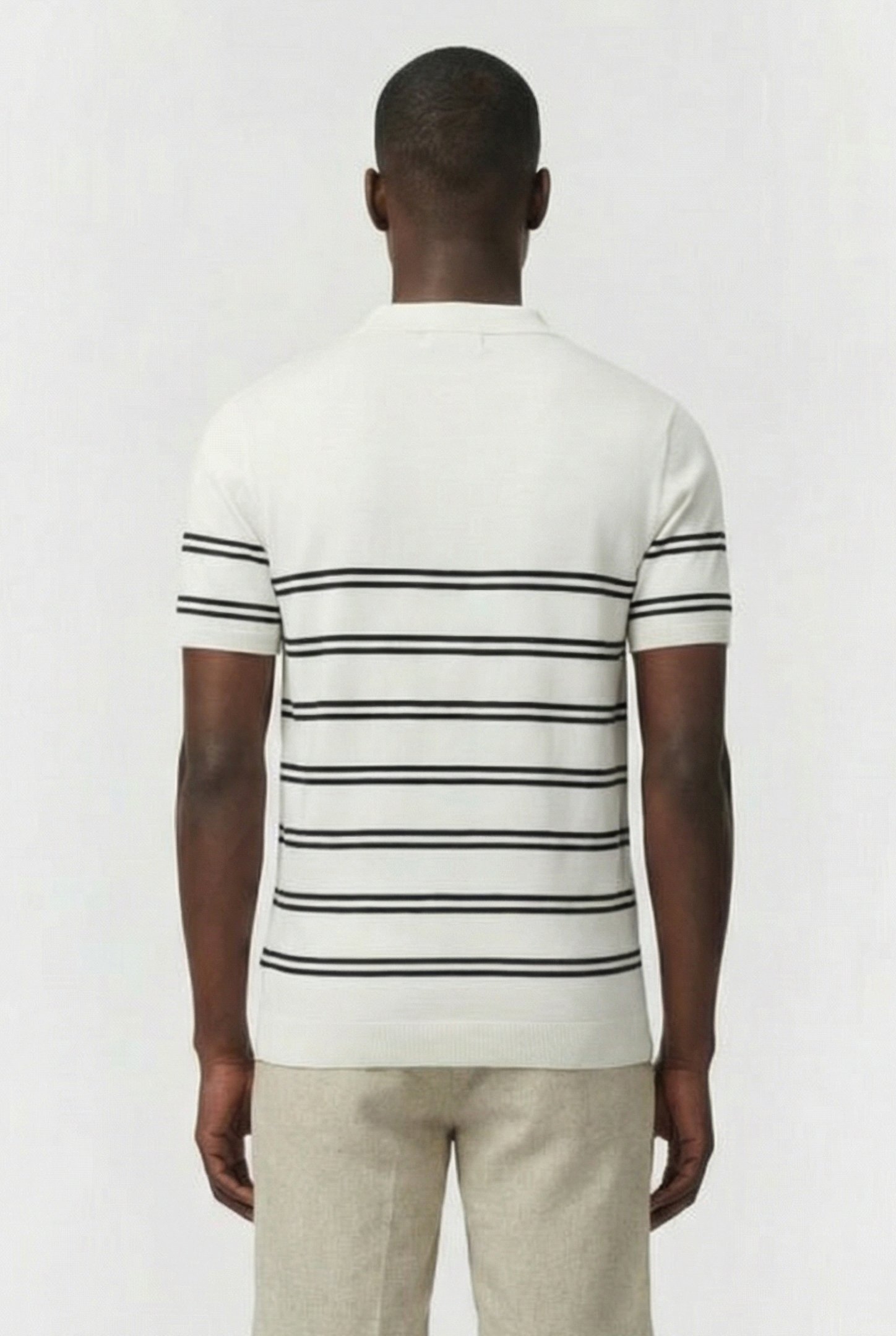 LUX TROPHY STRIPE SHORT SLEEVE ECRU/MARINE 2