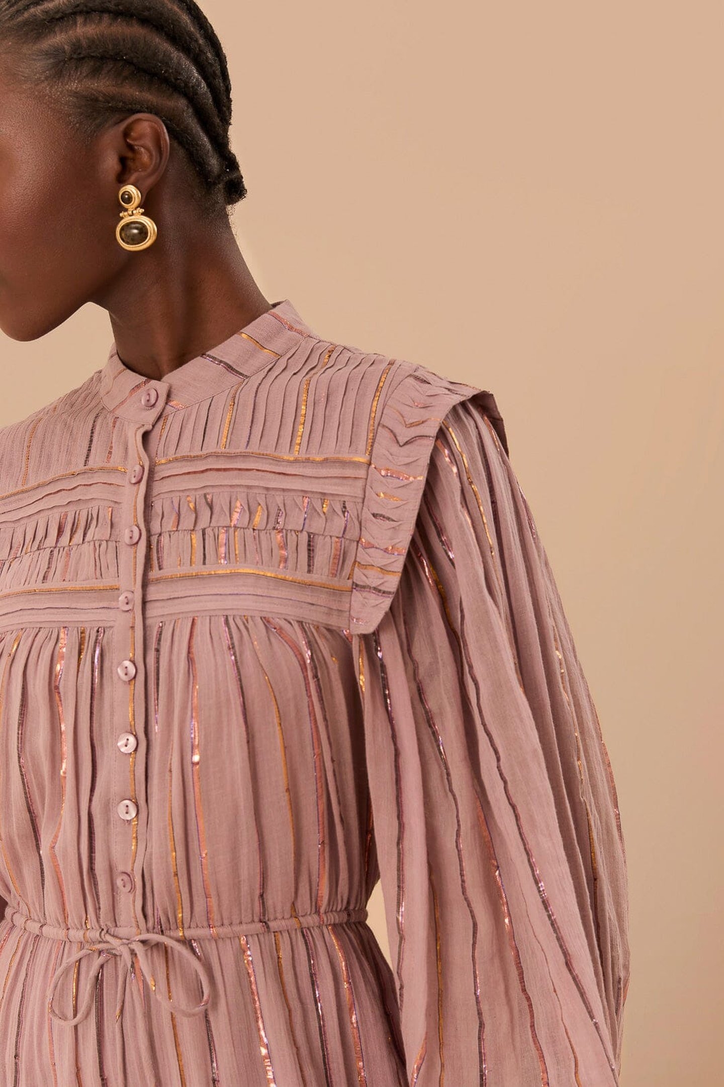 LIGHT PINK PLEATED YOKE TIERED MAXI DRESS 2