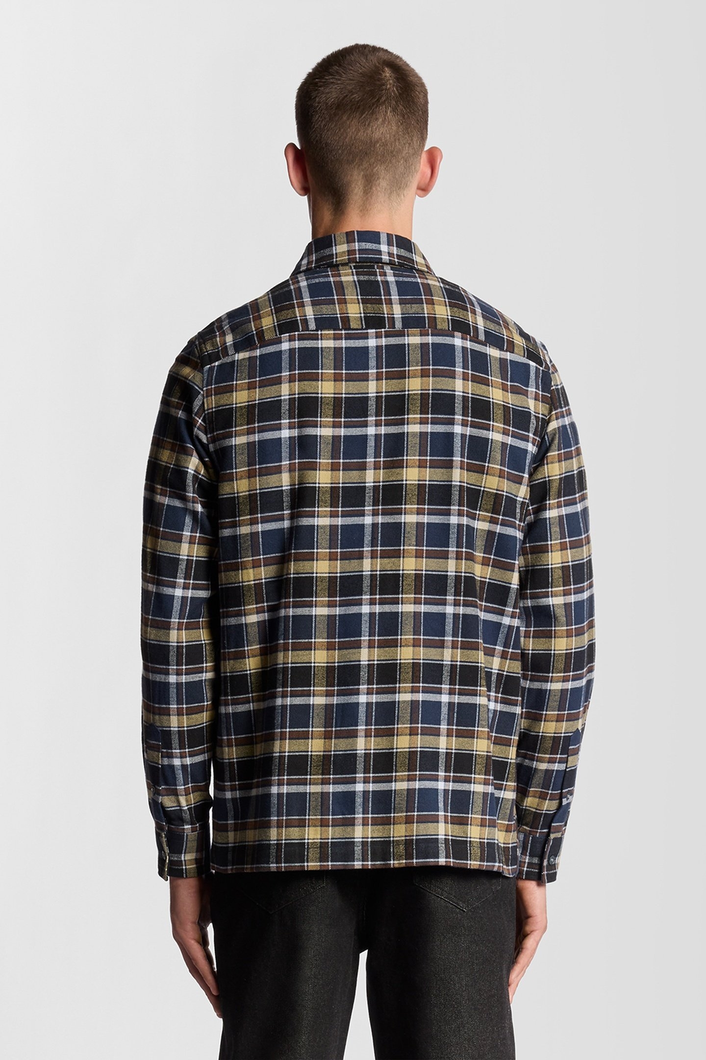 BRUSHED COTTON CHECK SHIRT BLUE NIGHT/GREEN TAN 2