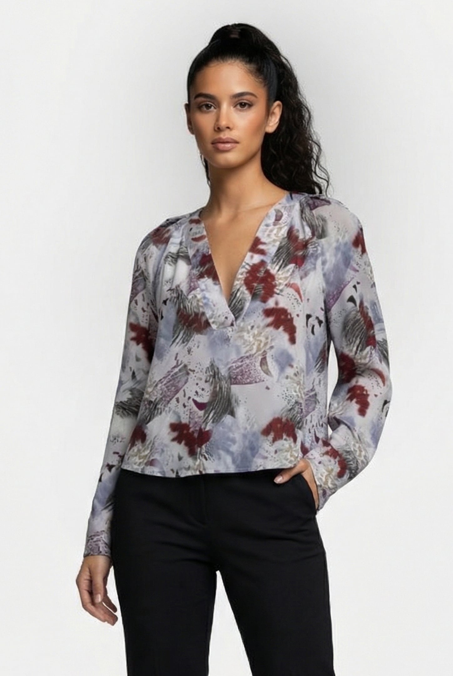 CHILALI TOP WHITE/BURGUNDY 1