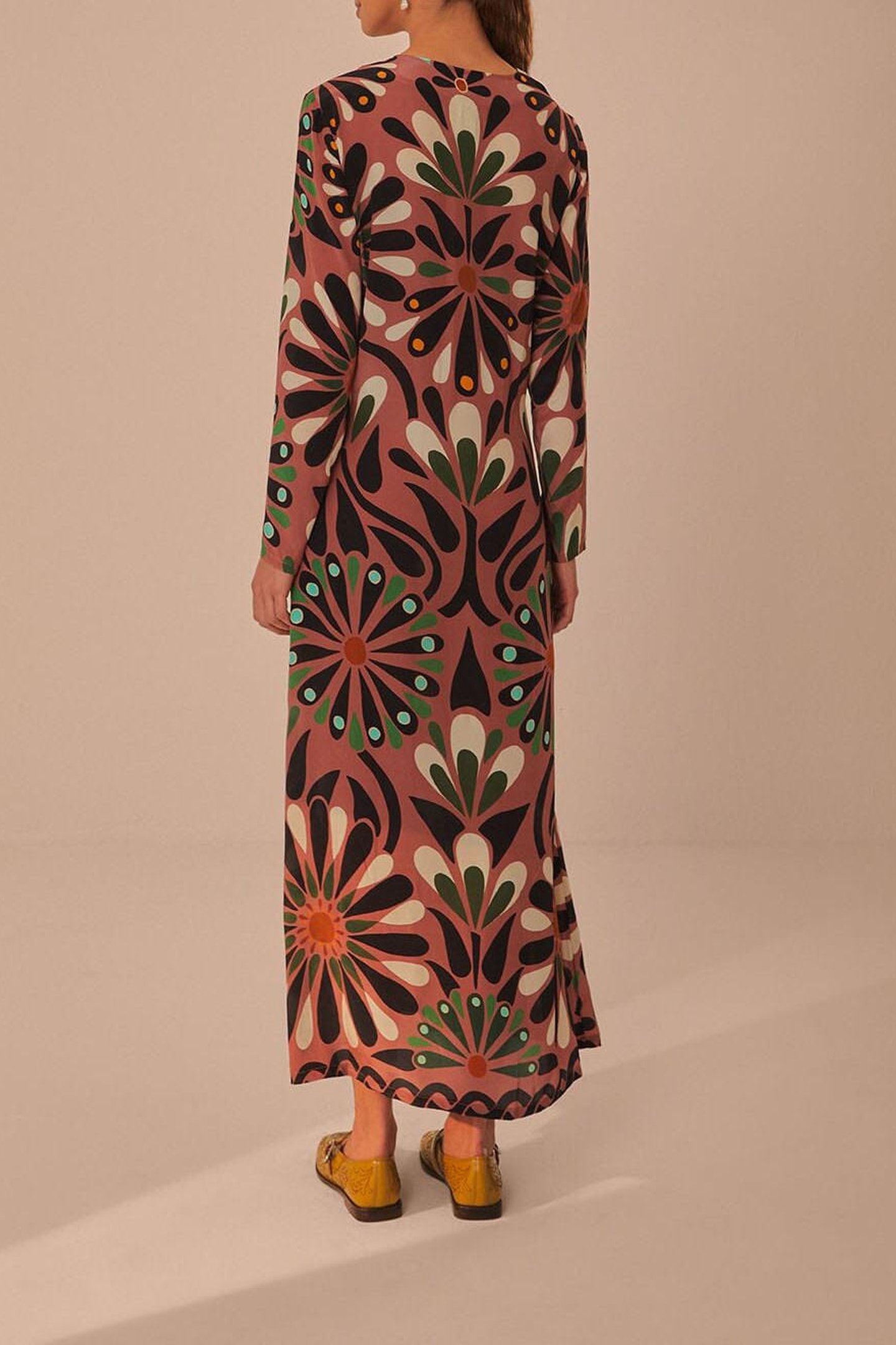 AINIKA FLOWERS PINK LONG SLEEVE MAXI DRESS 3