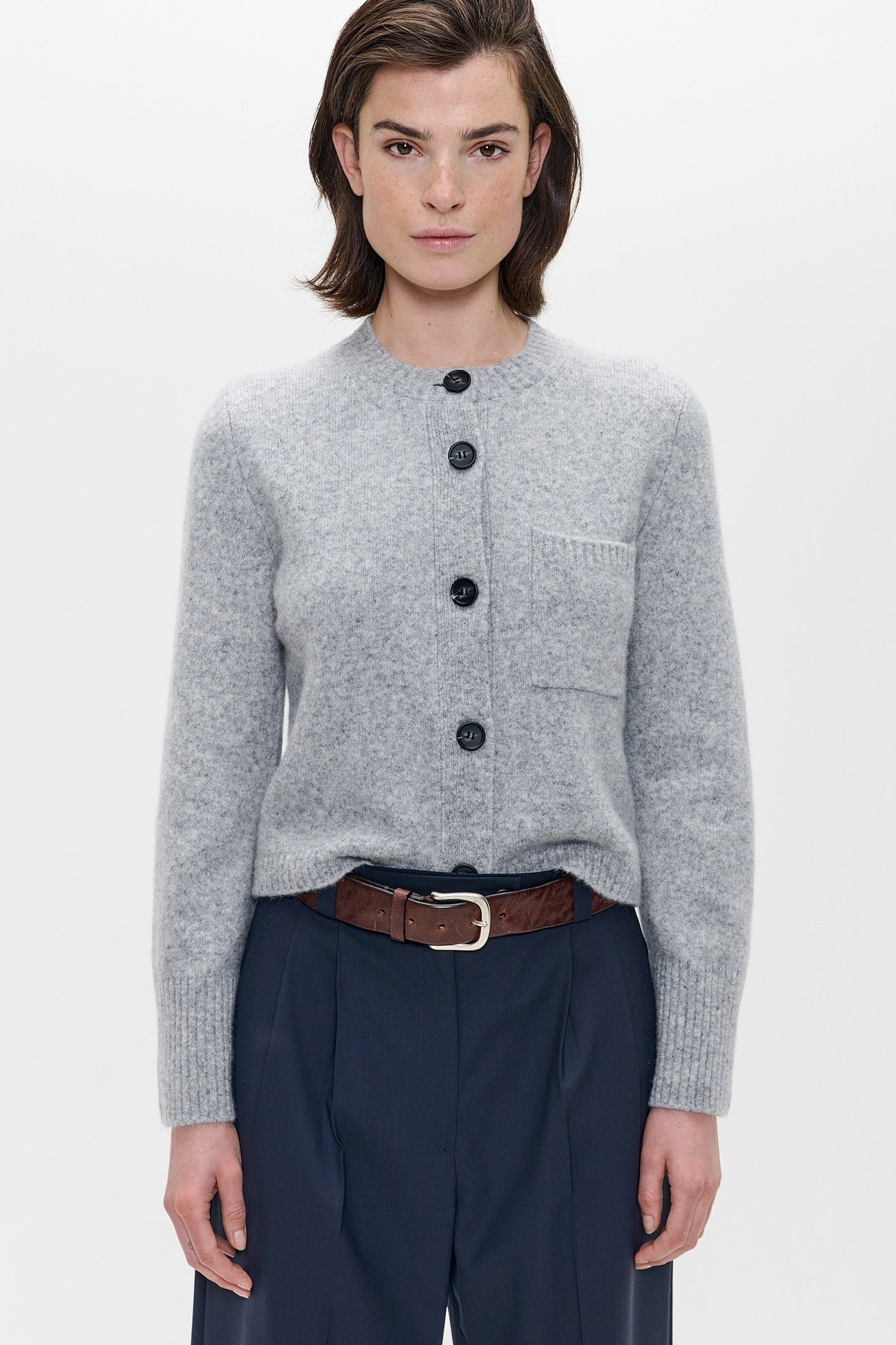 WOOL CROPPED CARDIGAN LIGHT GREY MELANGE 1