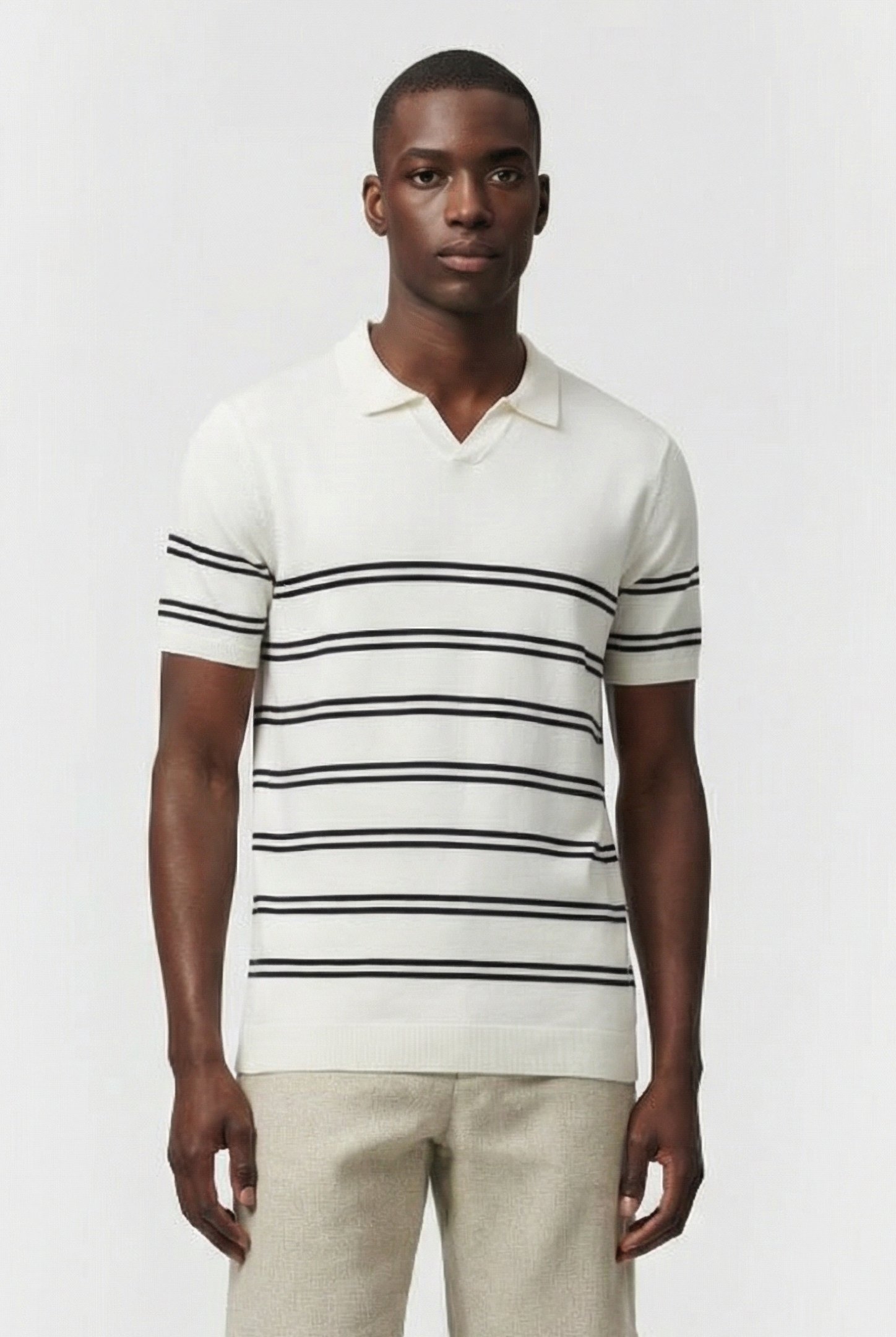 LUX TROPHY STRIPE SHORT SLEEVE ECRU/MARINE 1