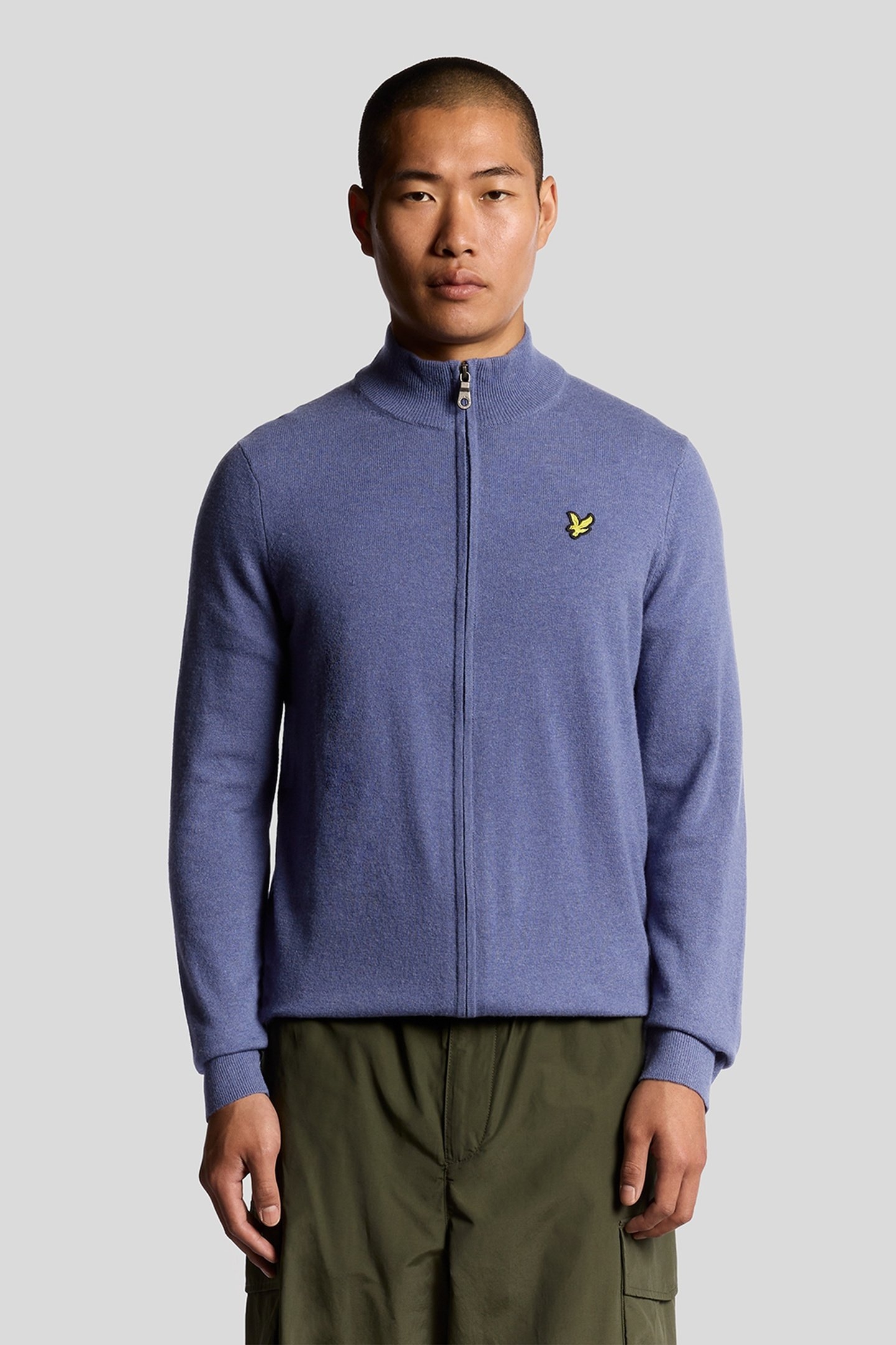 LAMBSWOOL BLEND ZIP THROUGH CARDIGAN GRAYSTONE MARL 1