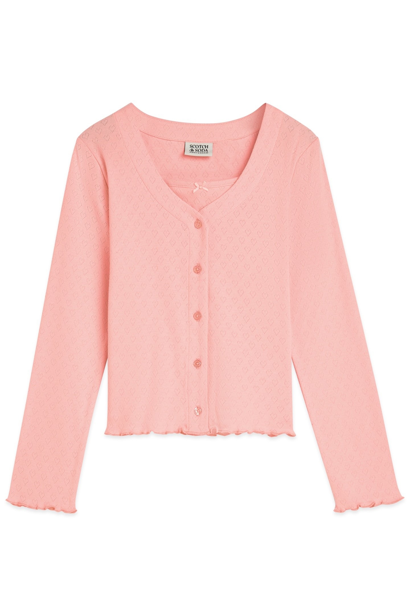 GIRLS BUTTON FRONT POINTELLE TOP PINK/YELLOW 1